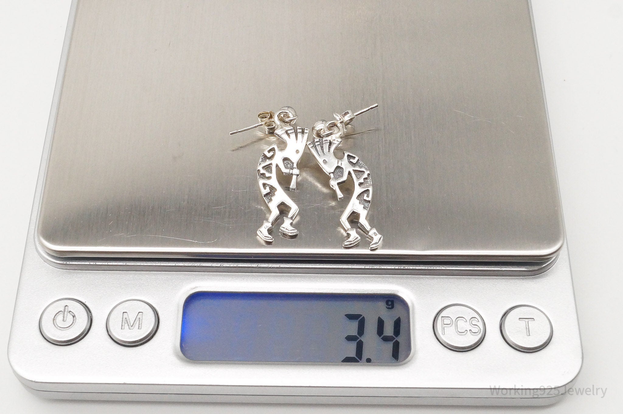 Vintage Native American Dancing Kokopelli Silver Earrings