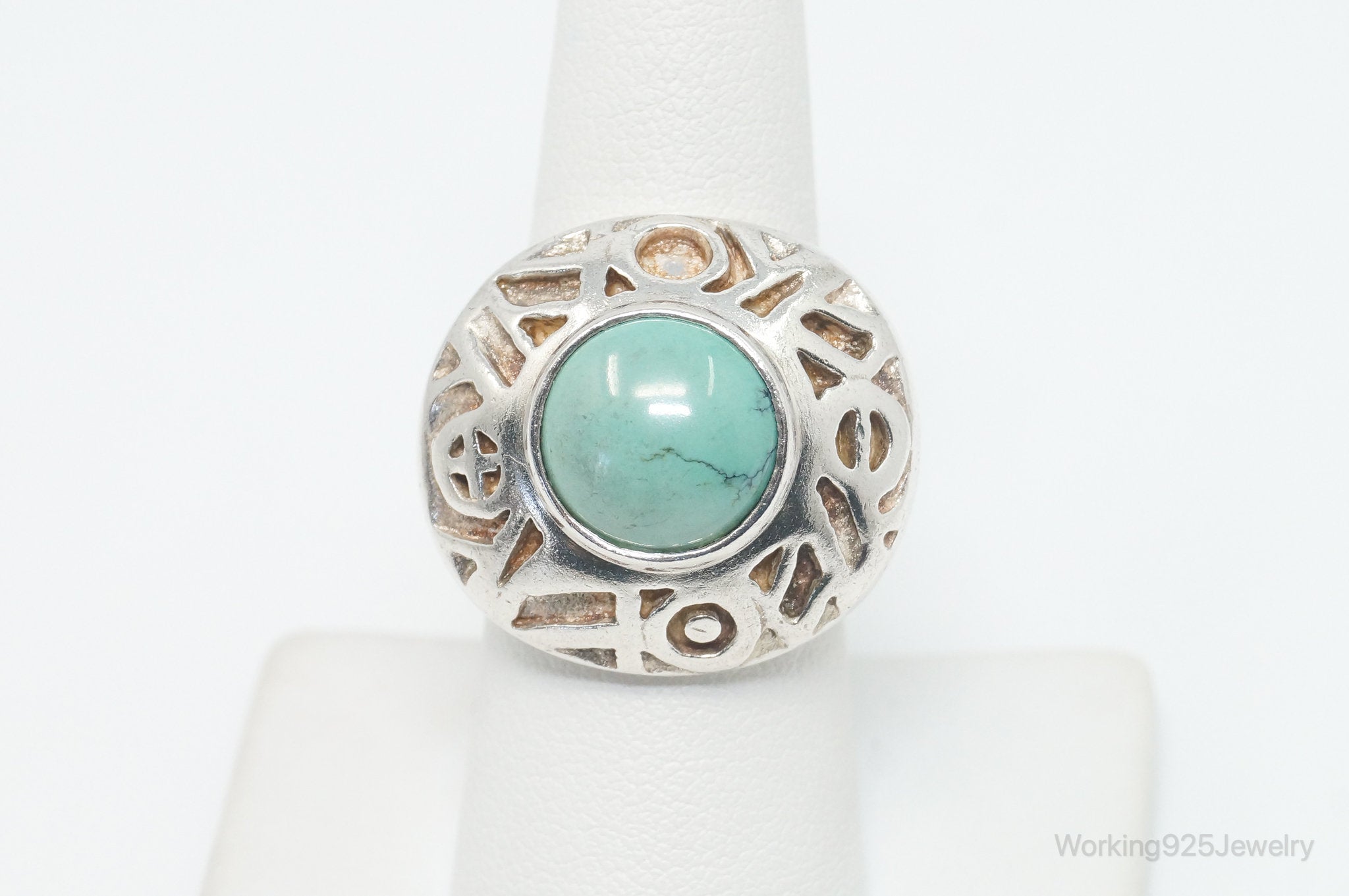 Vintage Turquoise Sterling Silver Statement Ring - Size 7.5