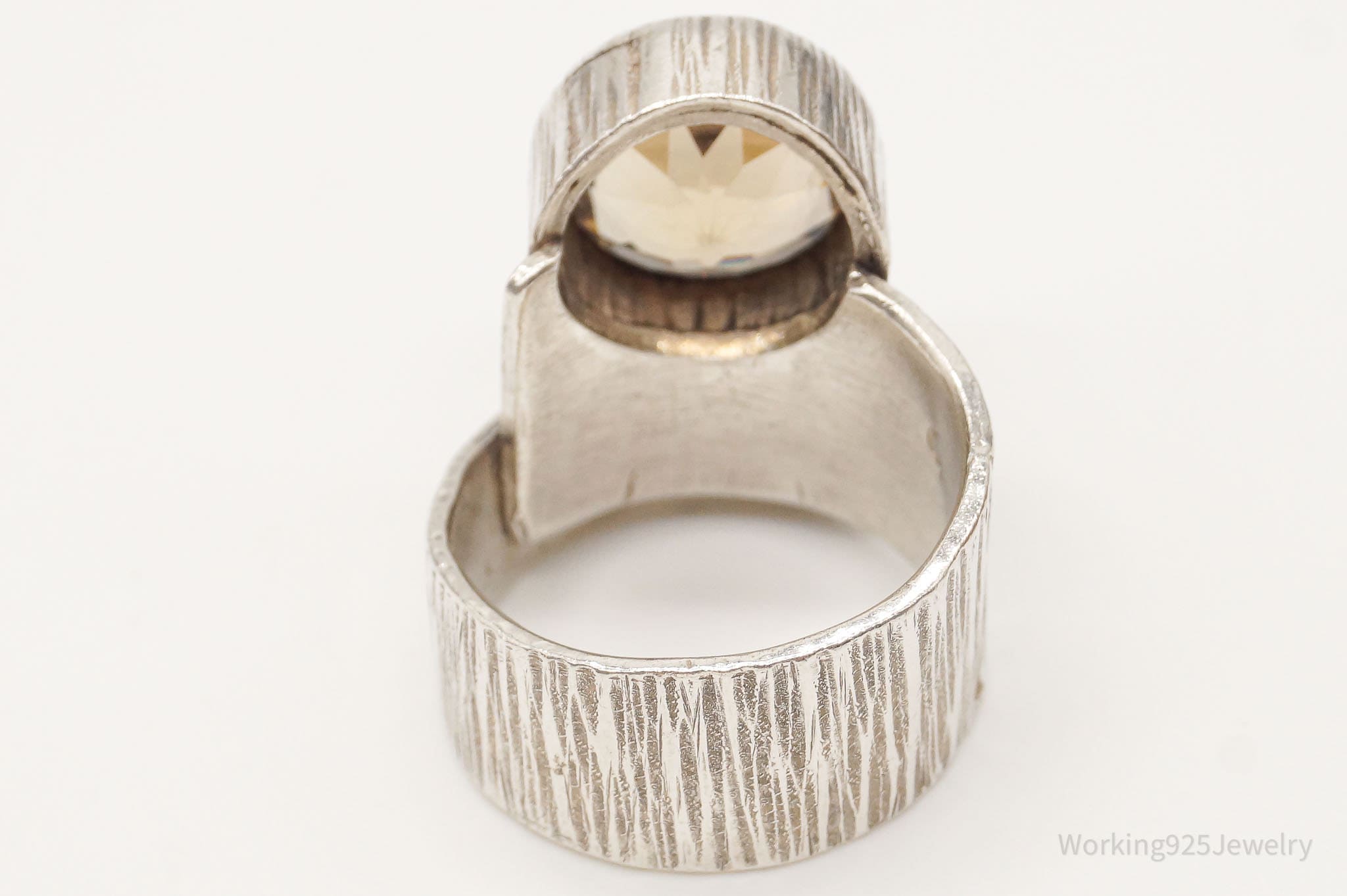 Vintage Large Smoky Topaz 14K Gold Sterling Silver Ring - Size 7.25 Adjustable