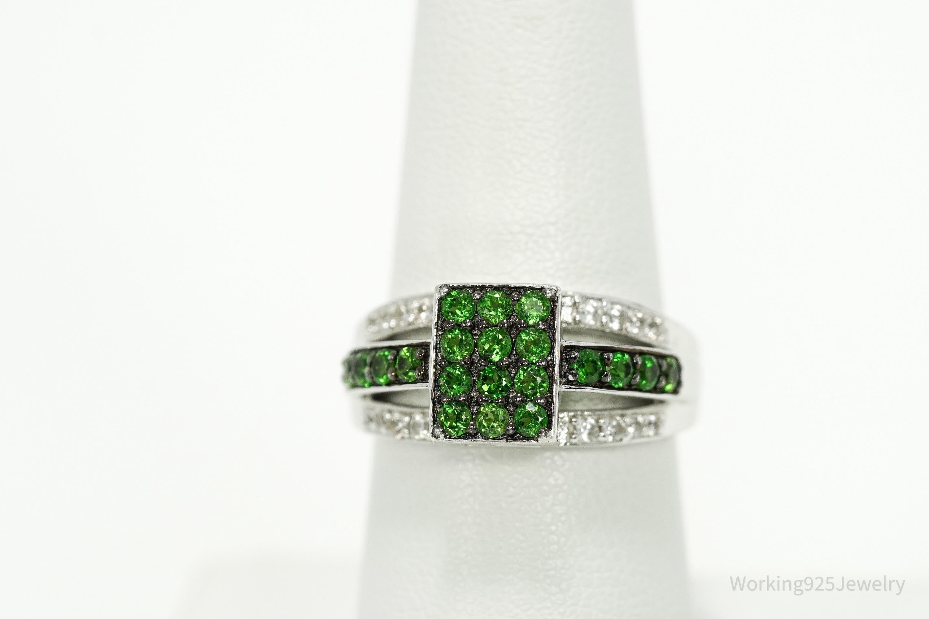 BBJ Green Chrome Diopside & Cubic Zirconia Sterling Silver Ring Size 6.75