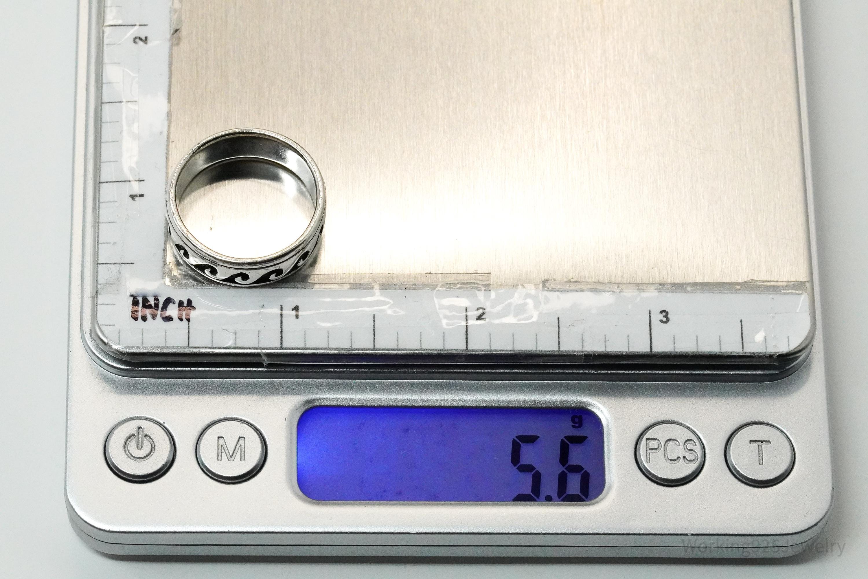 Vintage Waves Design Sterling Silver Band Ring - Size 9.25