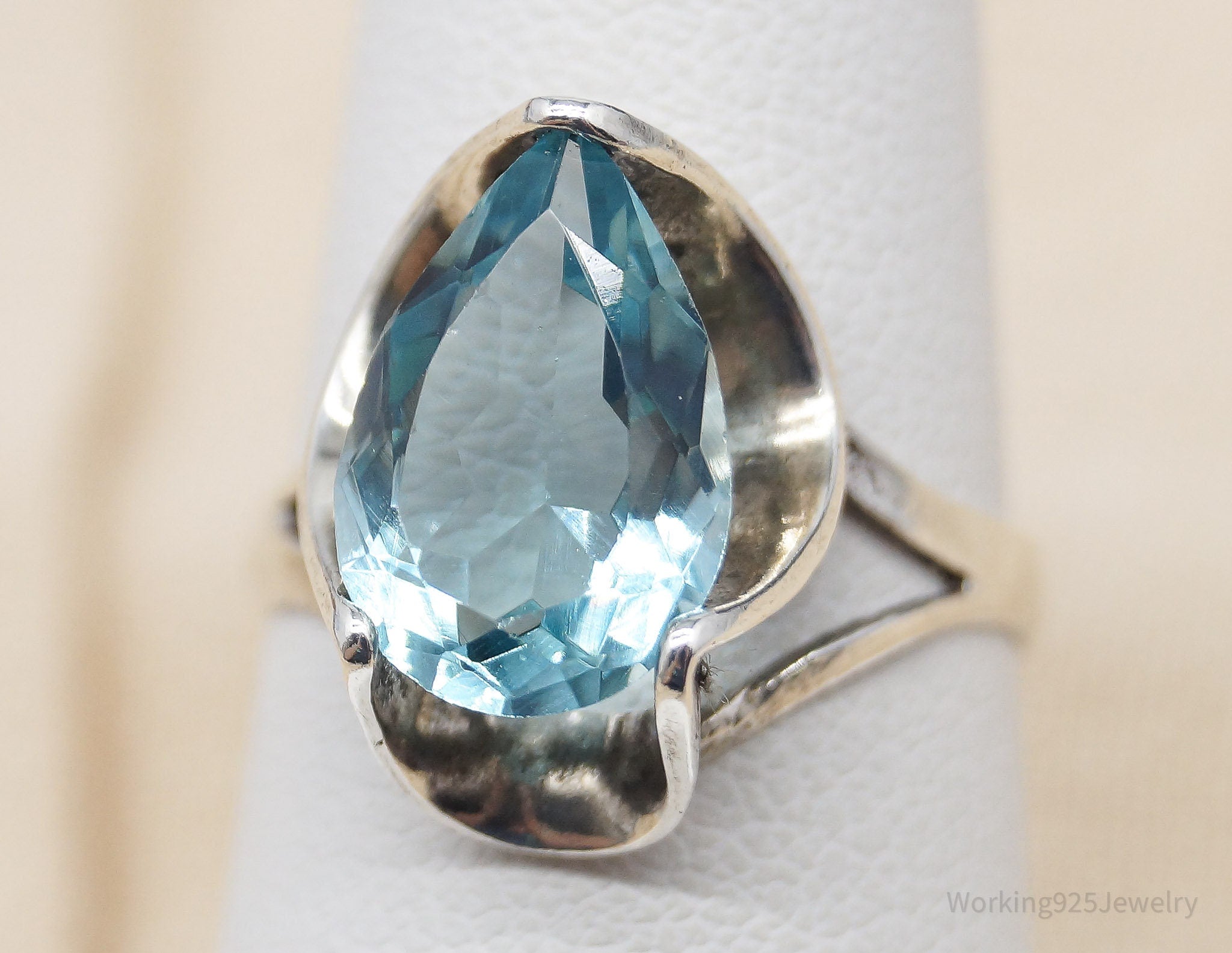 Vintage Blue Topaz Sterling Silver Ring - Size 6.75