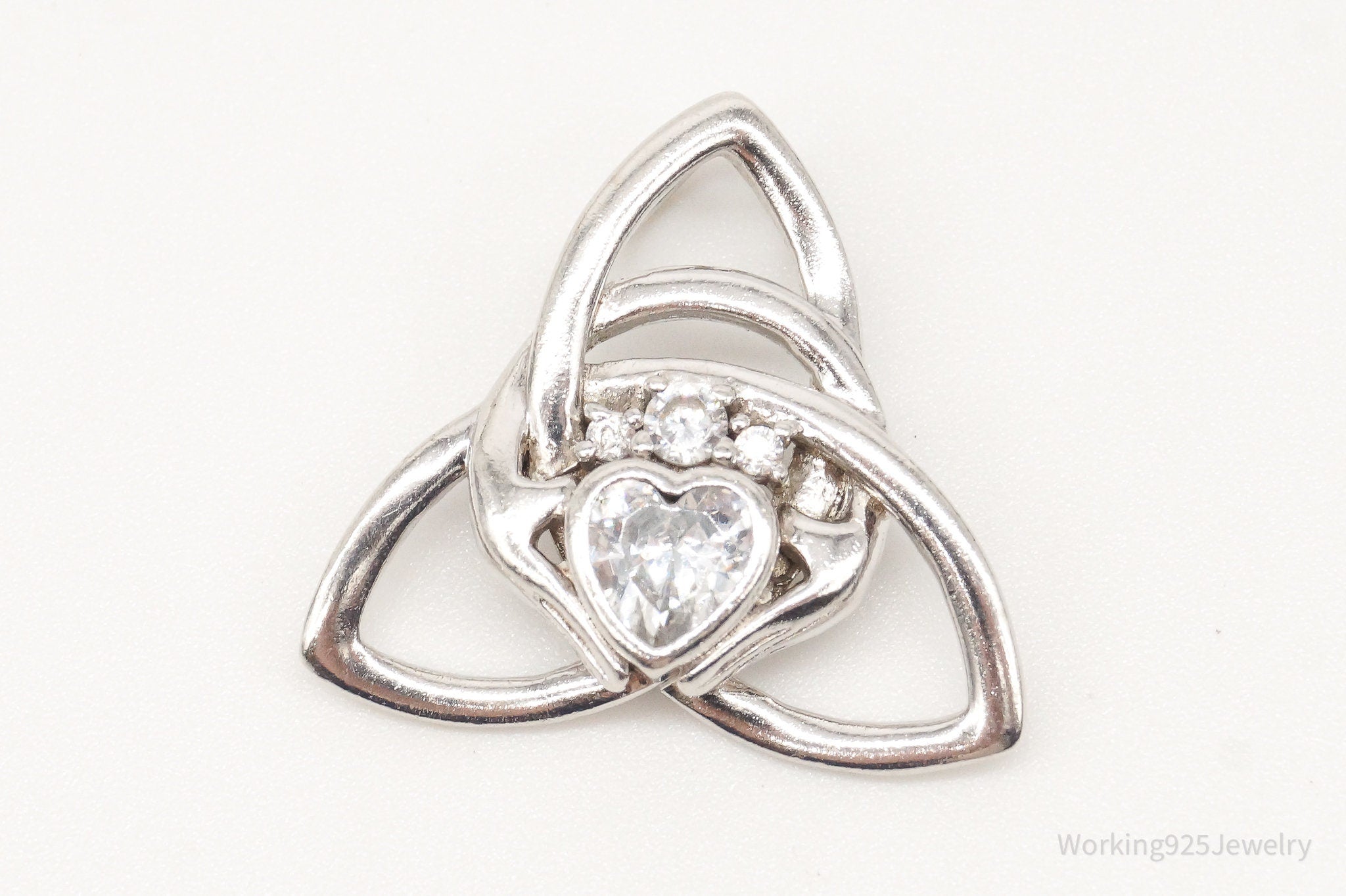 Vintage Triquetra Celtic Knot Cubic Zirconia Sterling Silver Pendant