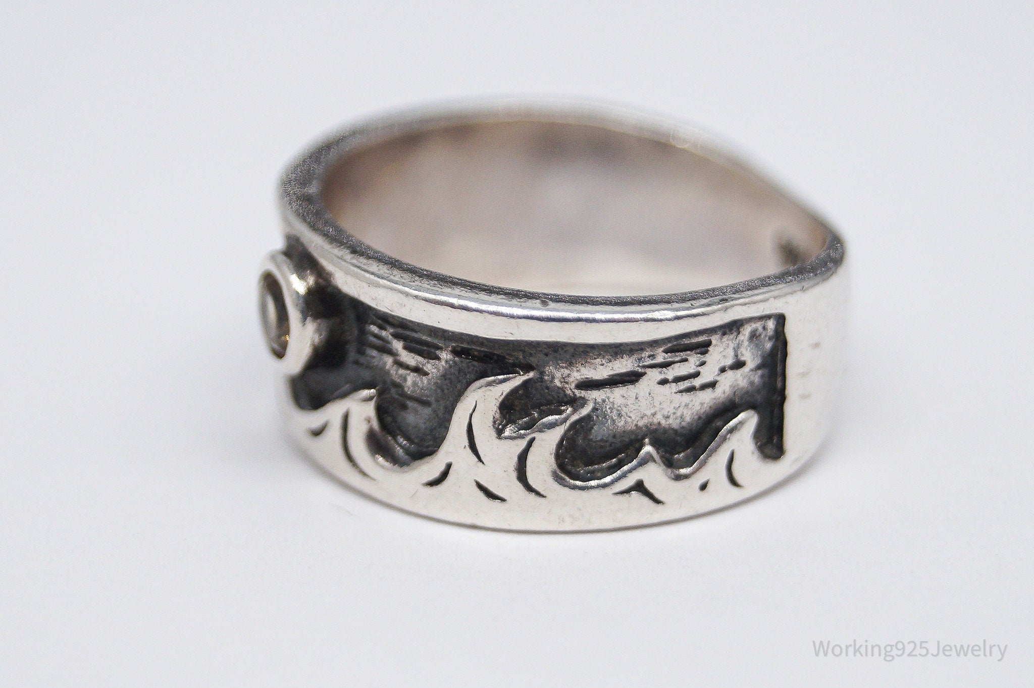 Vintage Boma Citrine Moon & Waves Sterling Silver Band Ring - Size 6.25