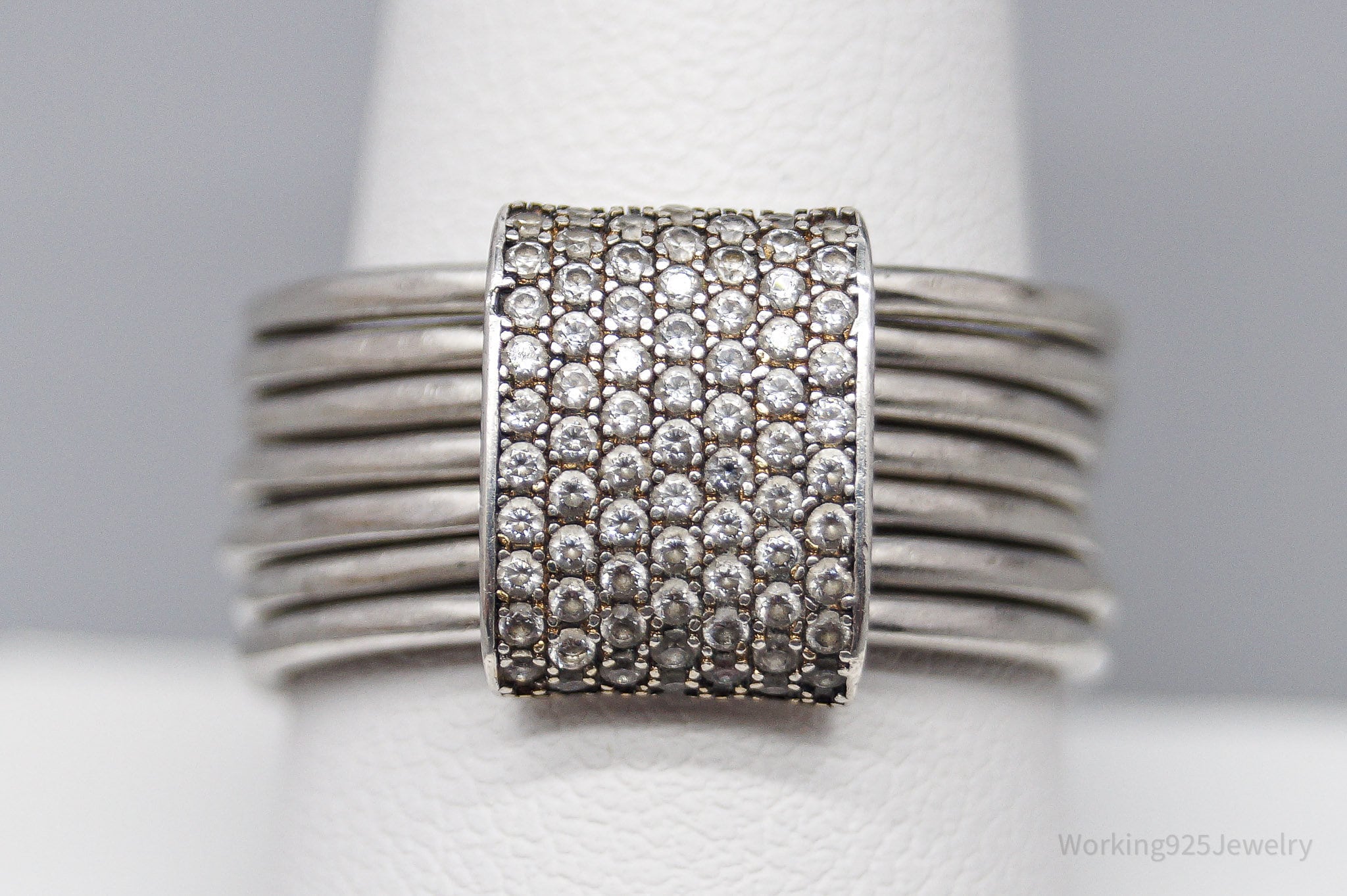 Vintage Cubic Zirconia Sterling Silver Band Ring - Size 10.25