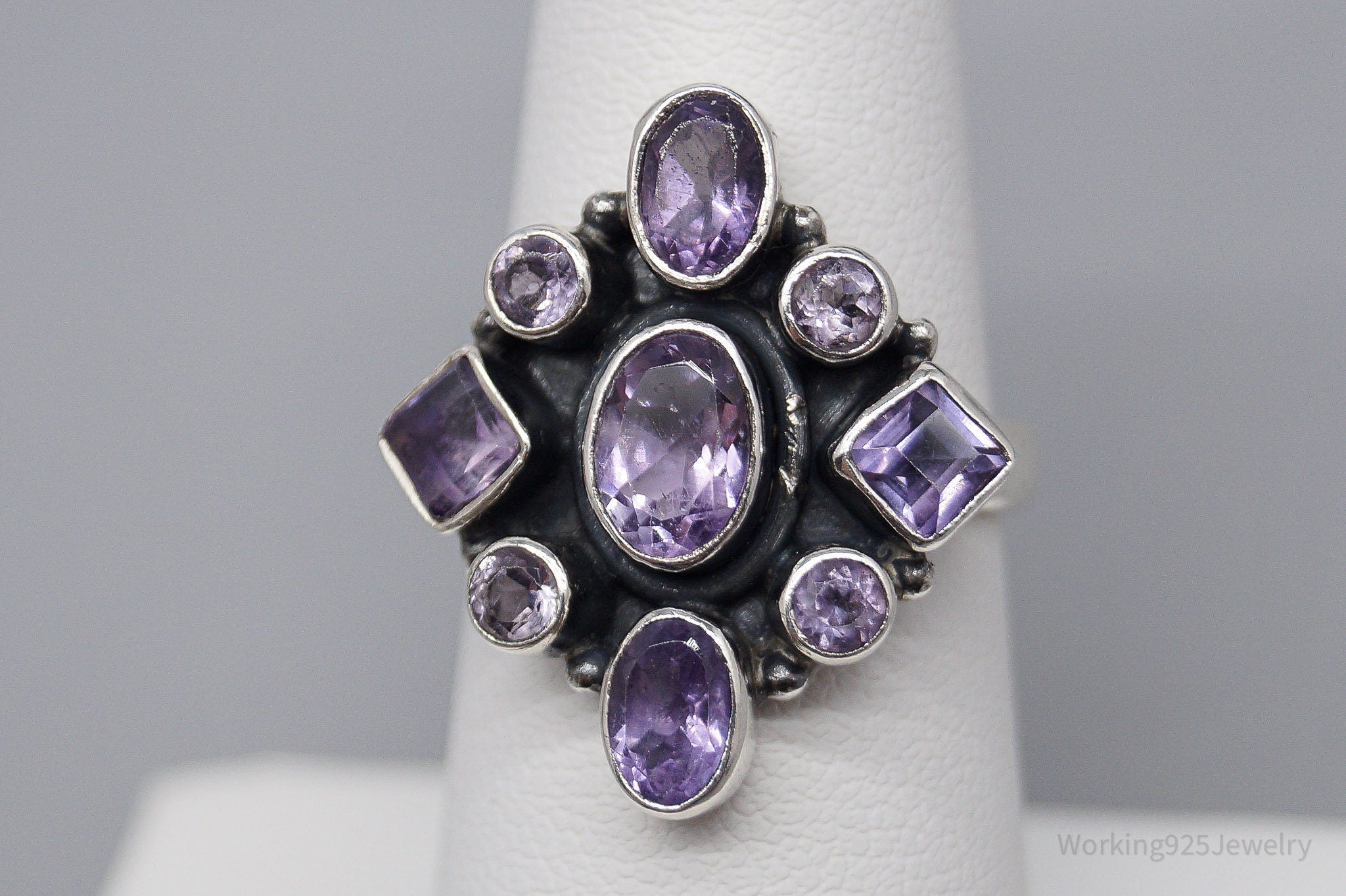 Vintage Amethyst Sterling Silver Ring - Size 6.75