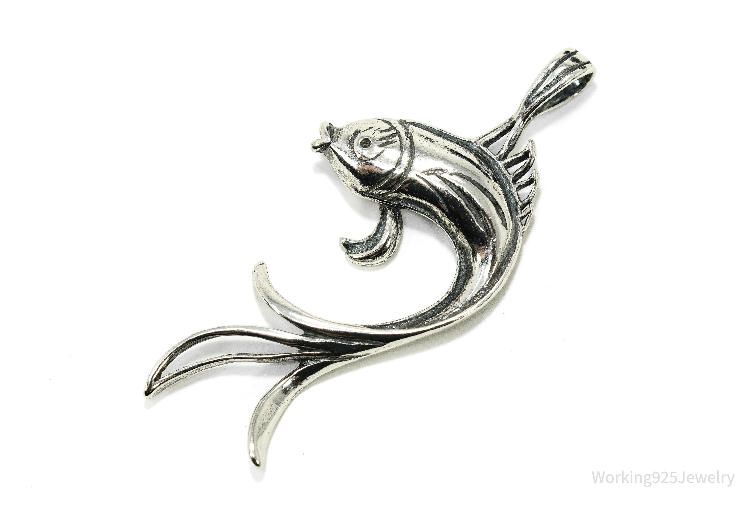 Vintage Butterfly Koi Fish Sterling Silver Necklace Pendant