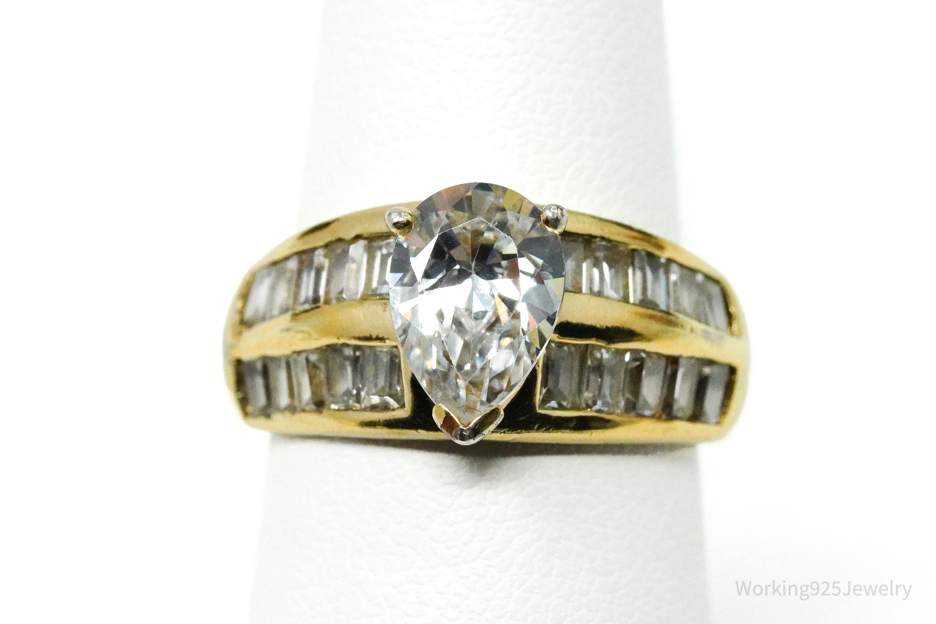 Vintage Gold Vermeil Cubic Zirconia Sterling Silver Ring - Size 7