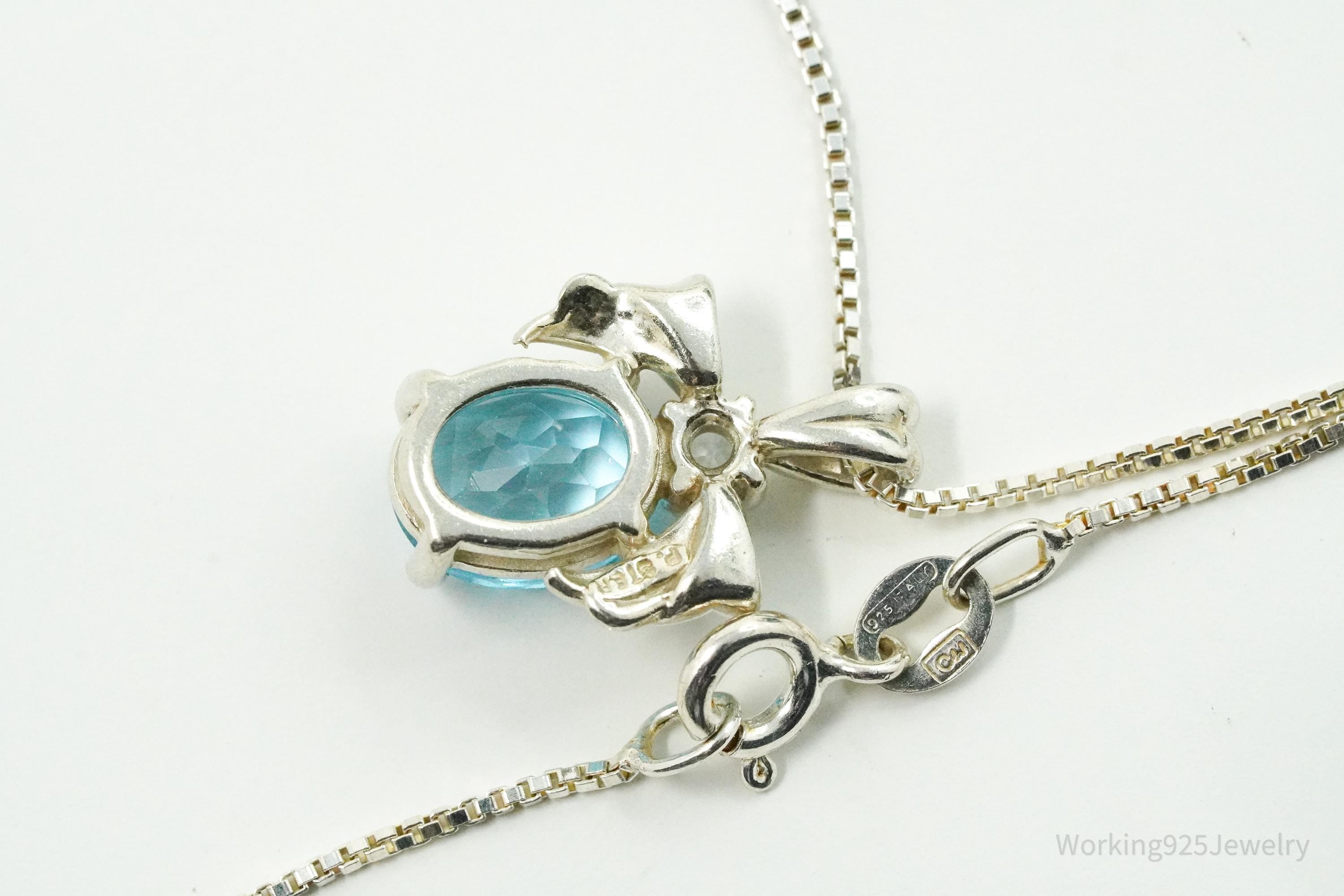 Vintage Blue Topaz & Cubic Zirconia Sterling Silver Necklace 18"