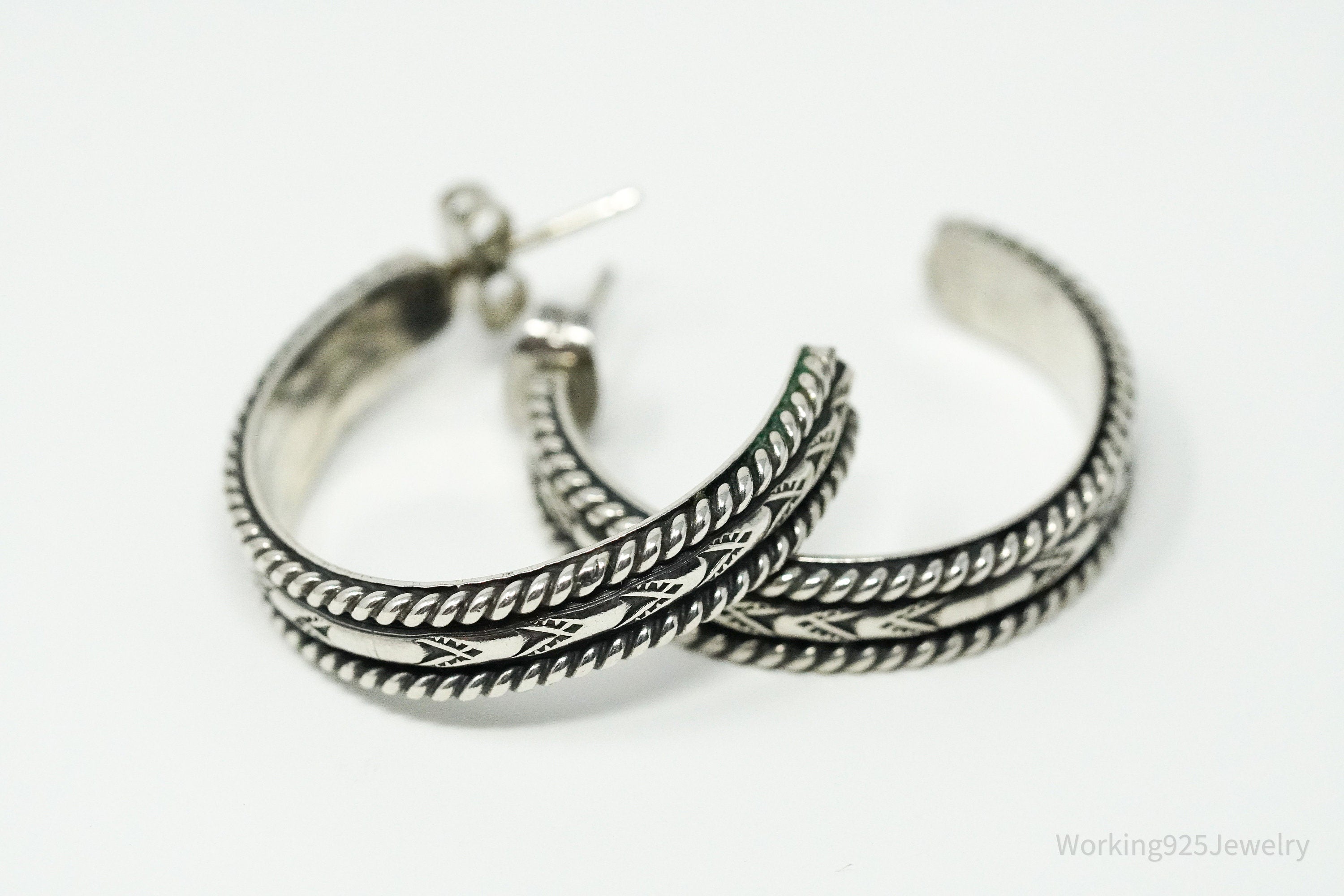 Vintage Native American Sterling Silver Half Hoop Earrings