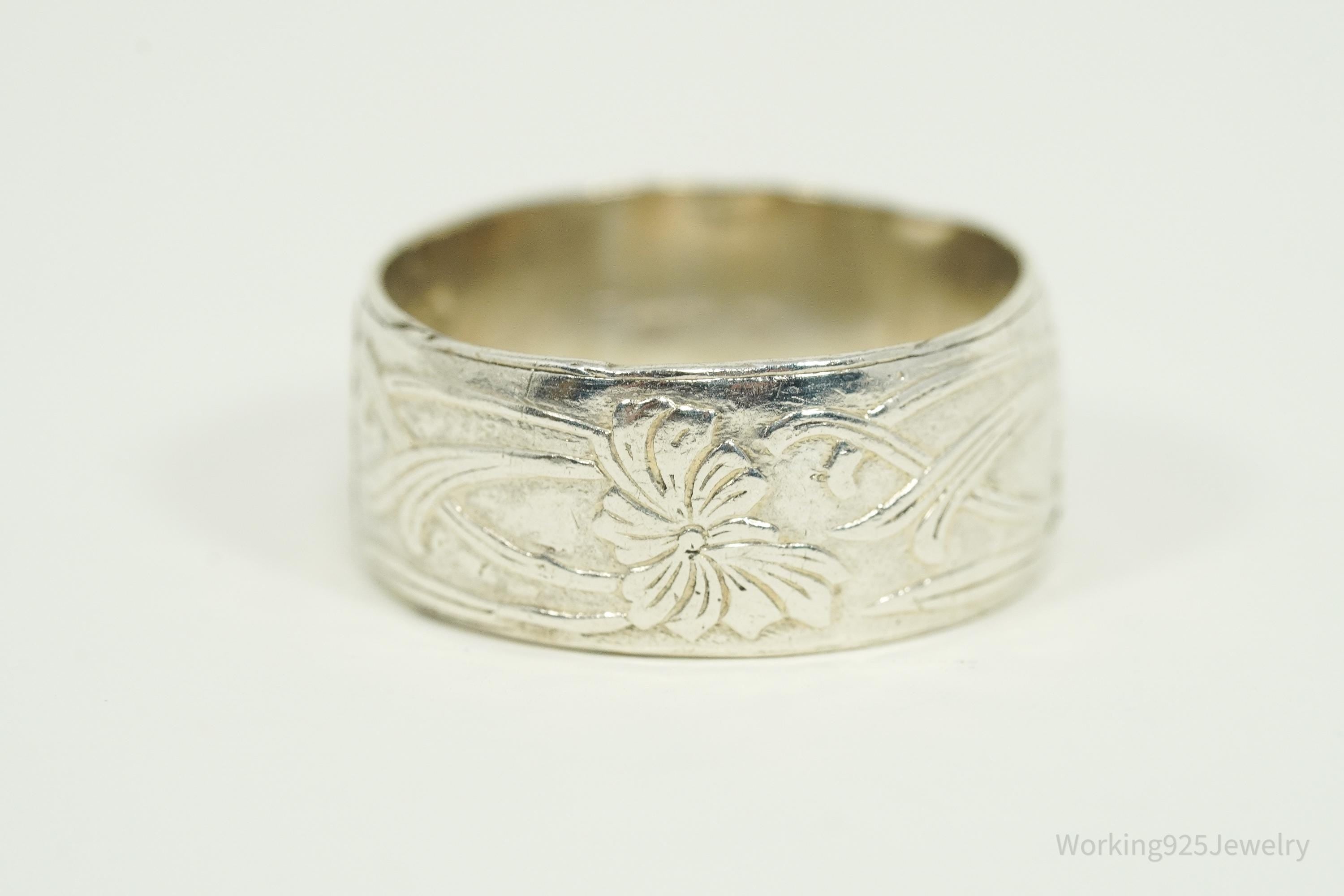 Antique Art Nouveau Style Sterling Silver Band Ring - Size 5.75