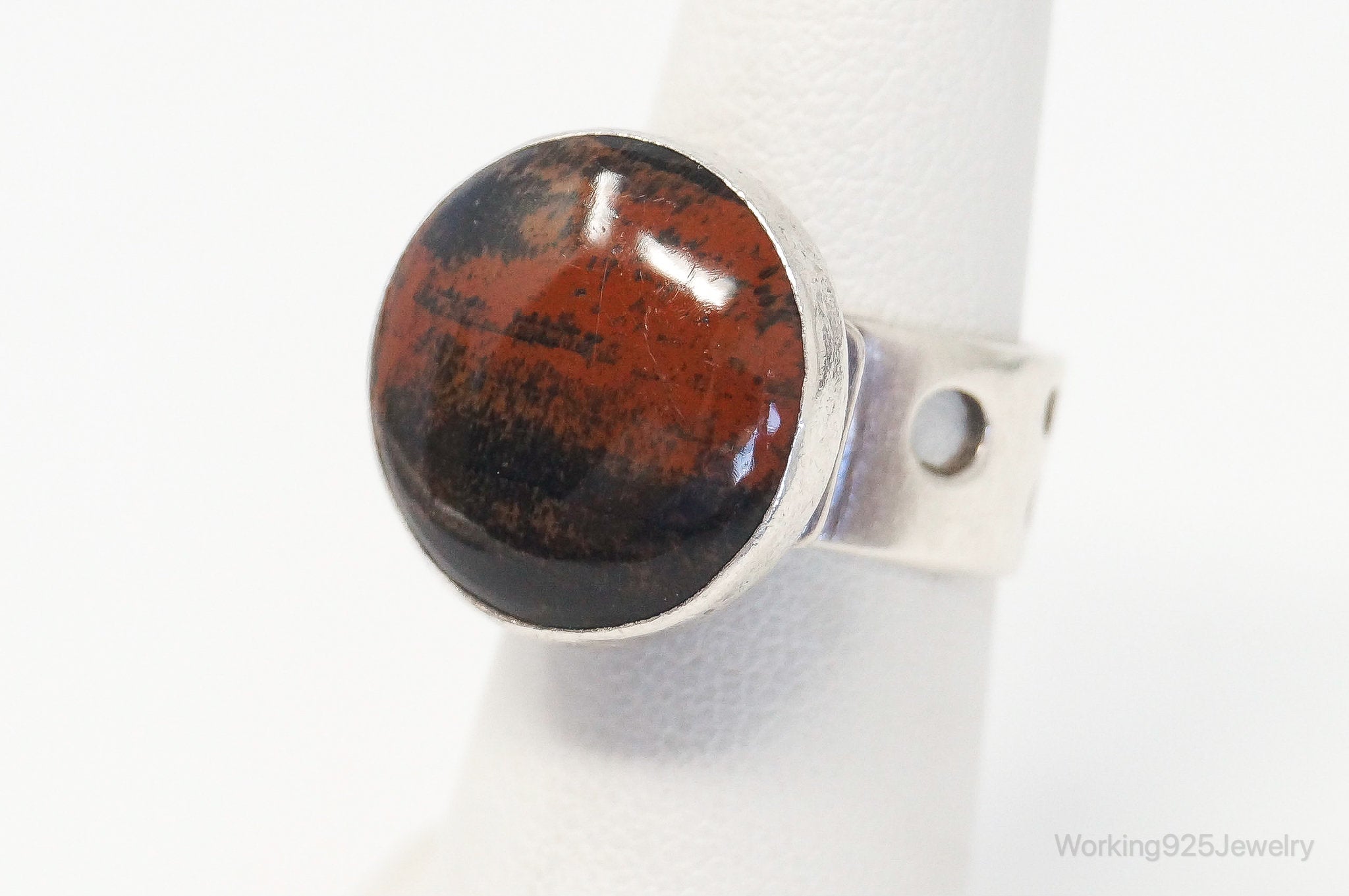 Vintage Red Mahogany Obsidian Modernist Style Sterling Silver Ring Size 5.75