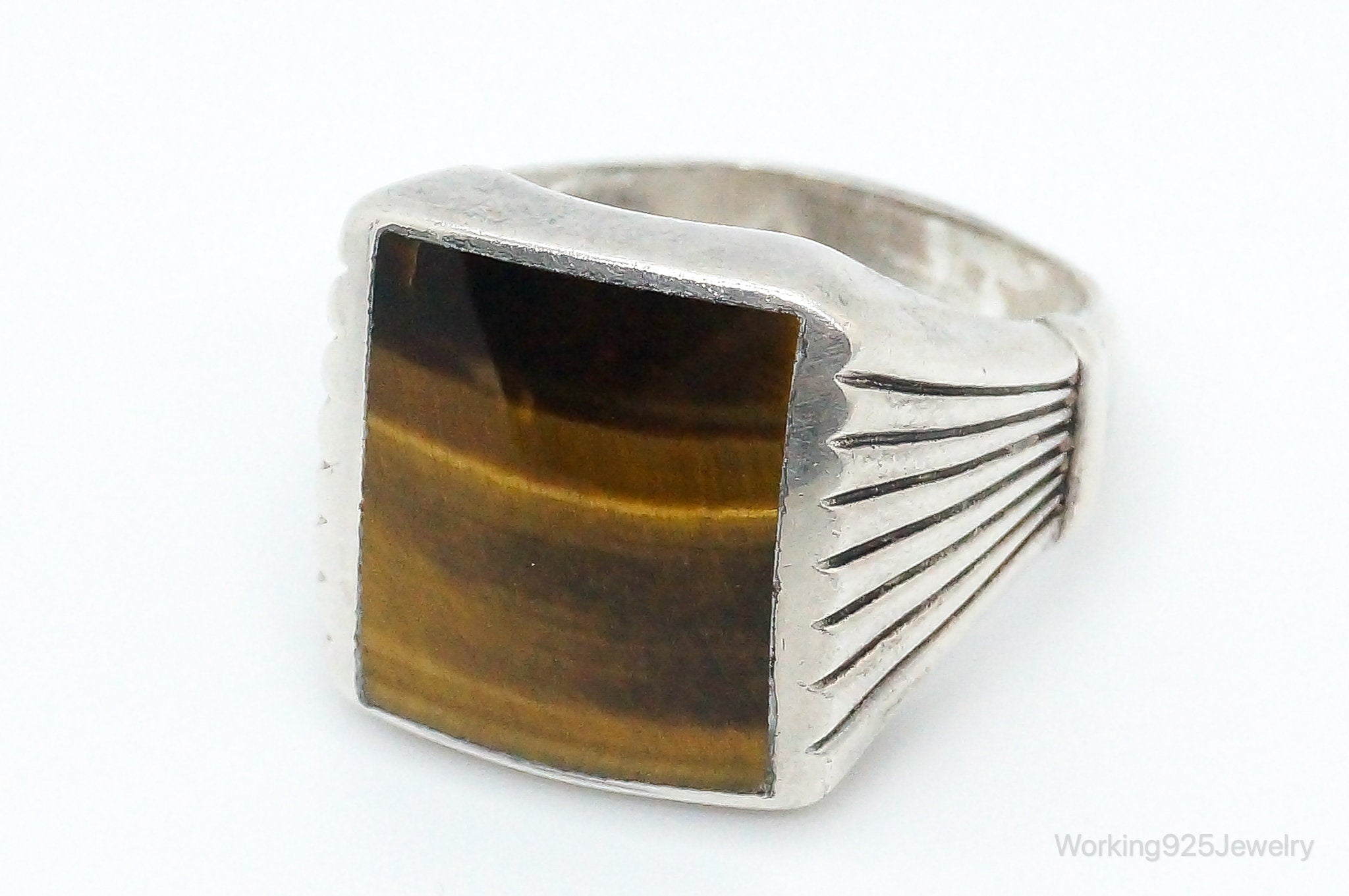 Vintage Tigers Eye Sterling Silver Ring - Size 13.25