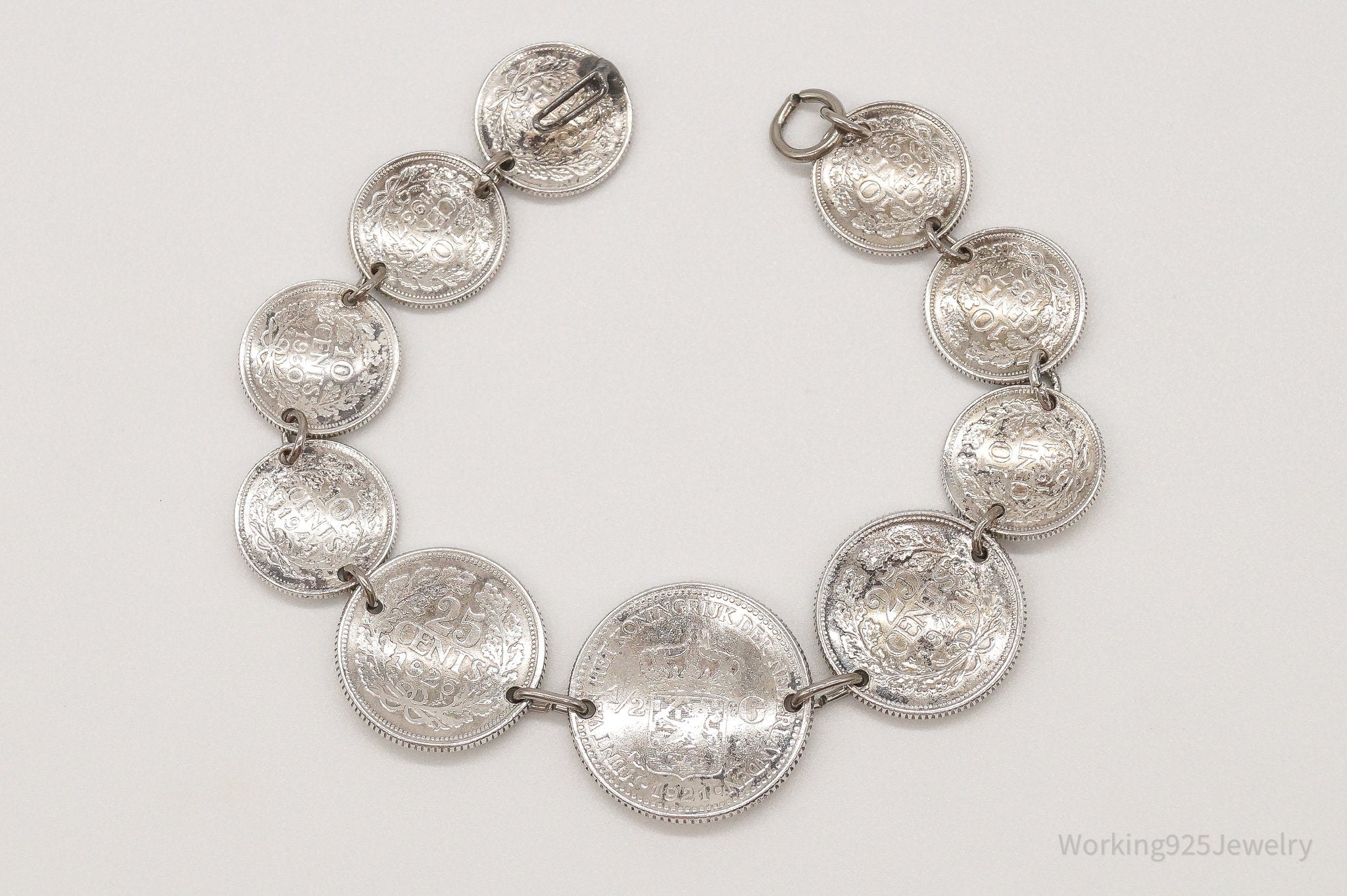 Wilhelmina Kiningin Der Nederlanden Coins Silver Bracelet