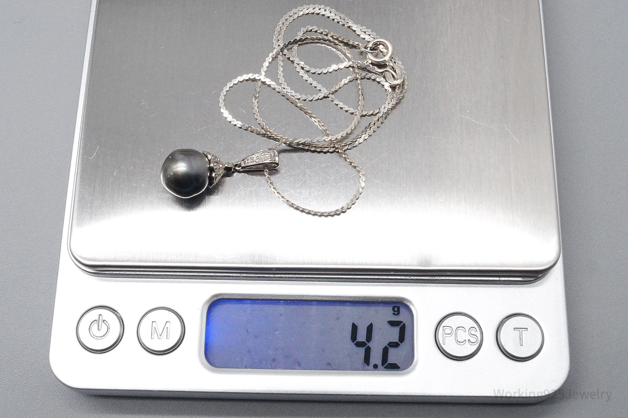 Vintage Pearl & Diamond Sterling Silver Necklace 18"