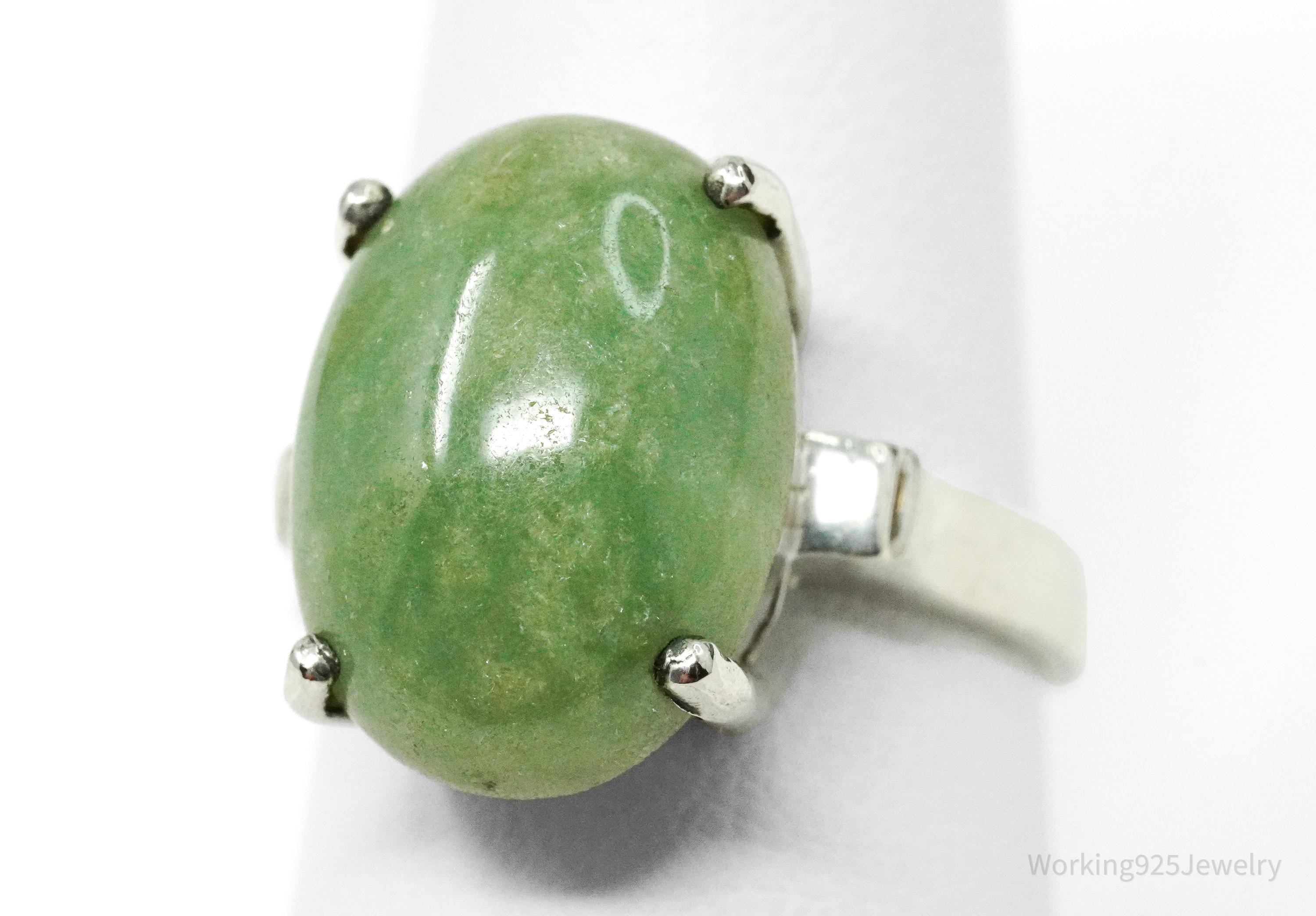 Vintage Green Stone Sterling Silver Ring - Size 8