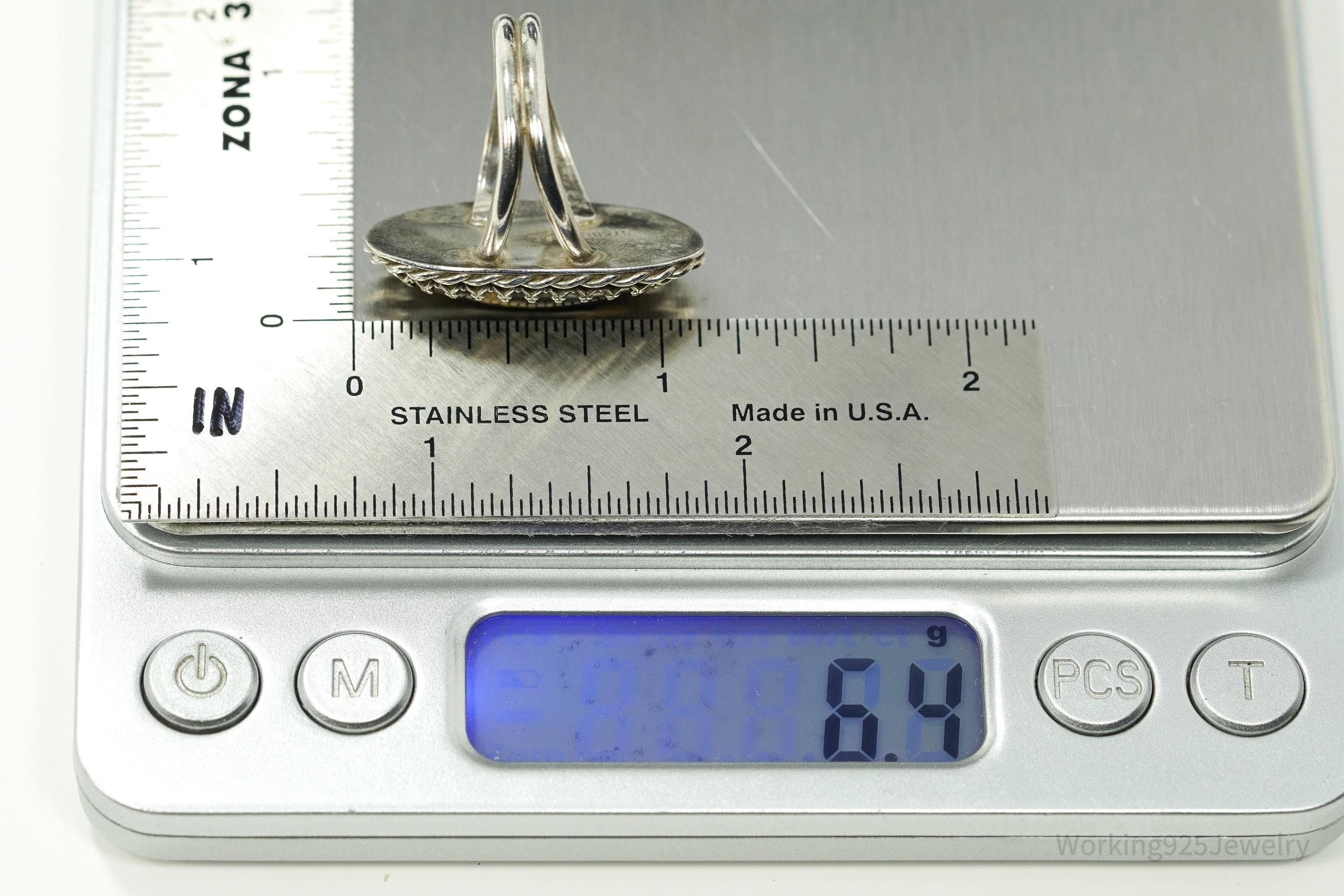 Vintage Handmade Native American Agate Sterling Silver Ring - SZ 8