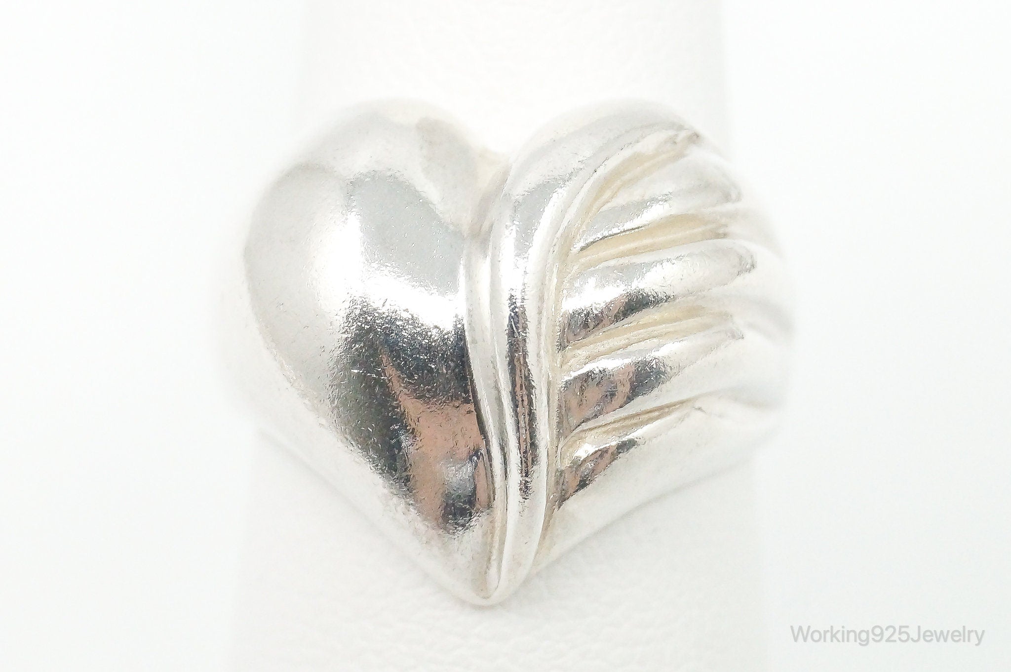 Vintage Mid Century Modernist Puffy Heart Sterling Silver Ring - Size 6.75