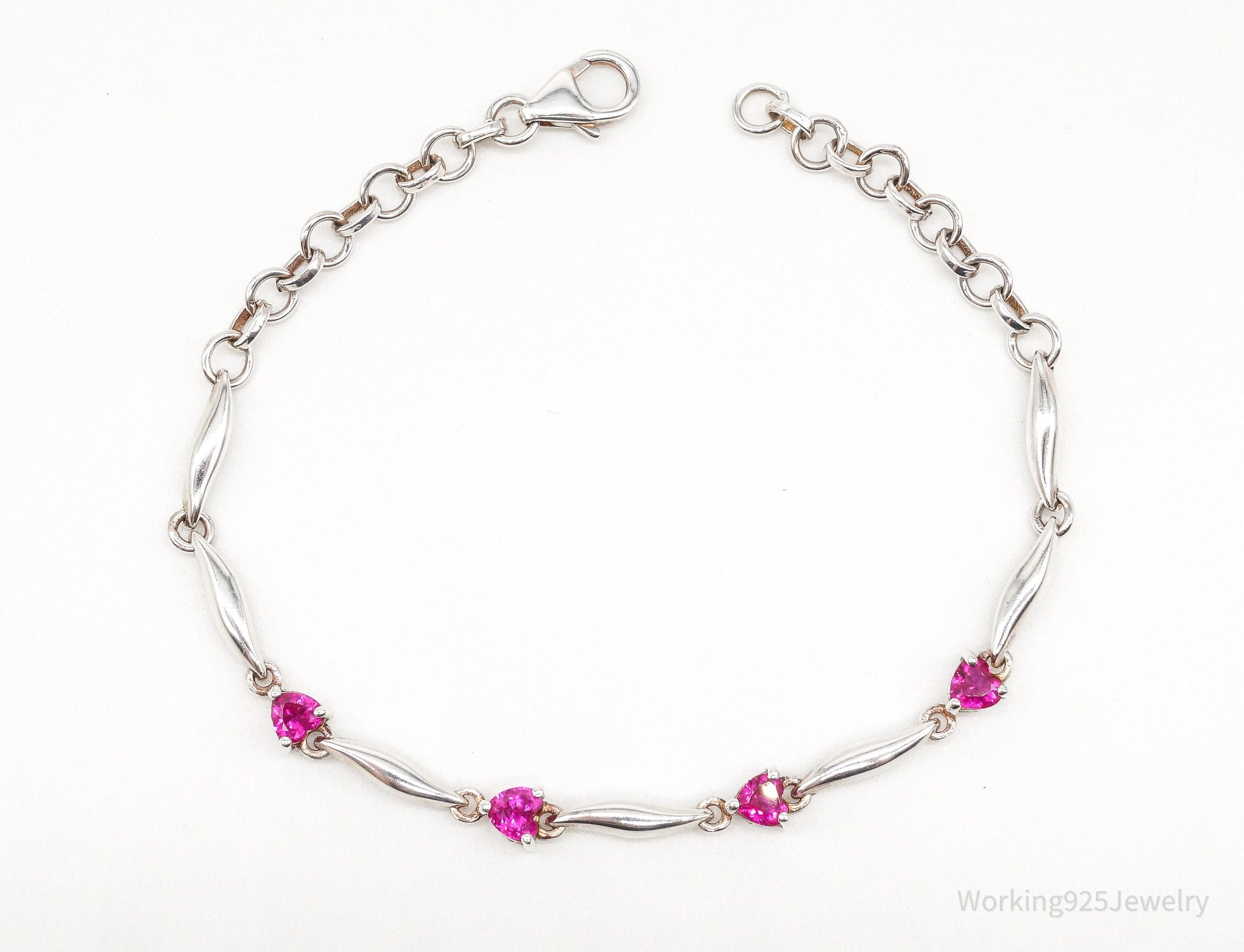 Vintage Ruby Hearts Sterling Silver Bracelet