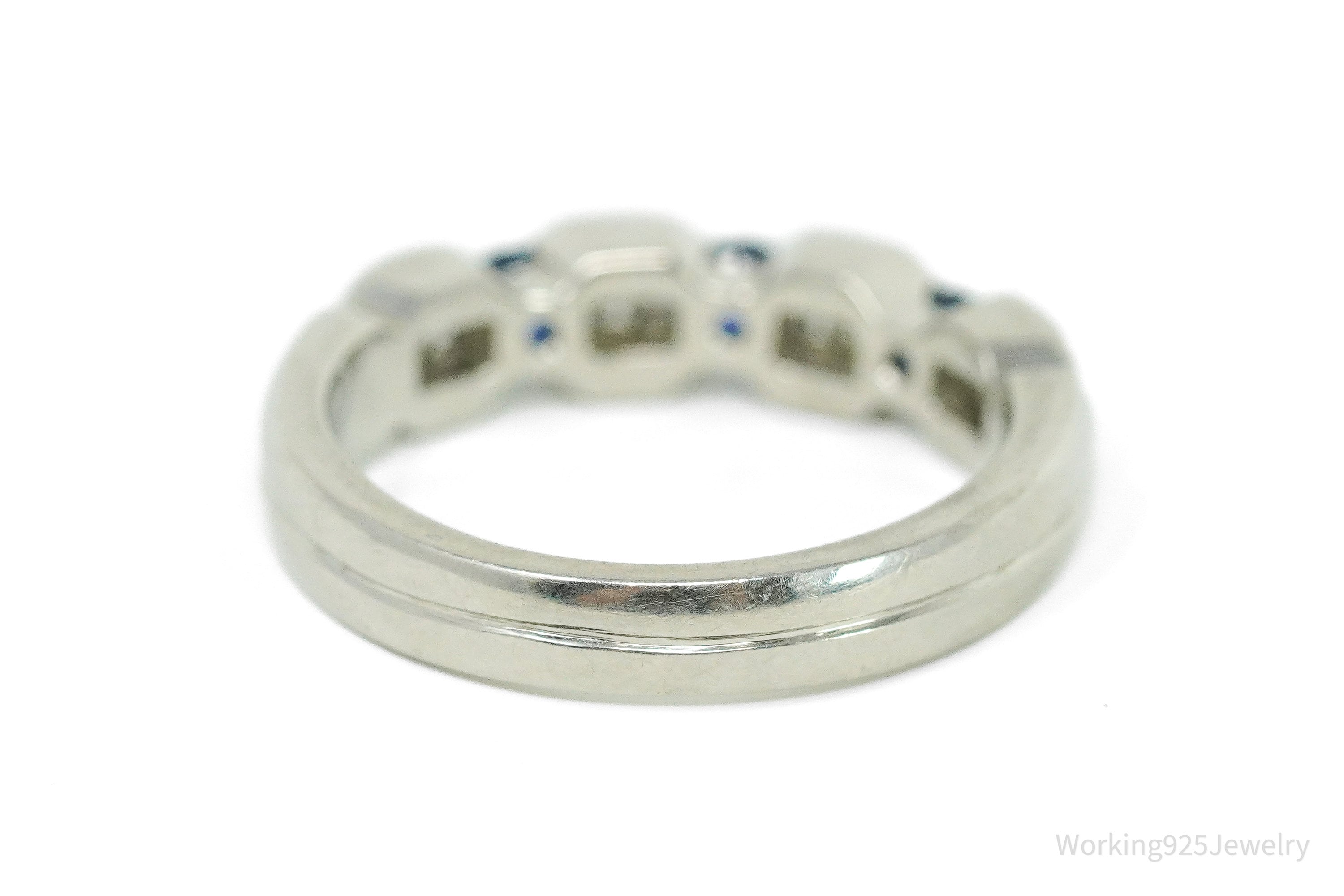 Platinum and Mixed Cut Sapphire and Diamond Prong Set Ring - Size 7.25