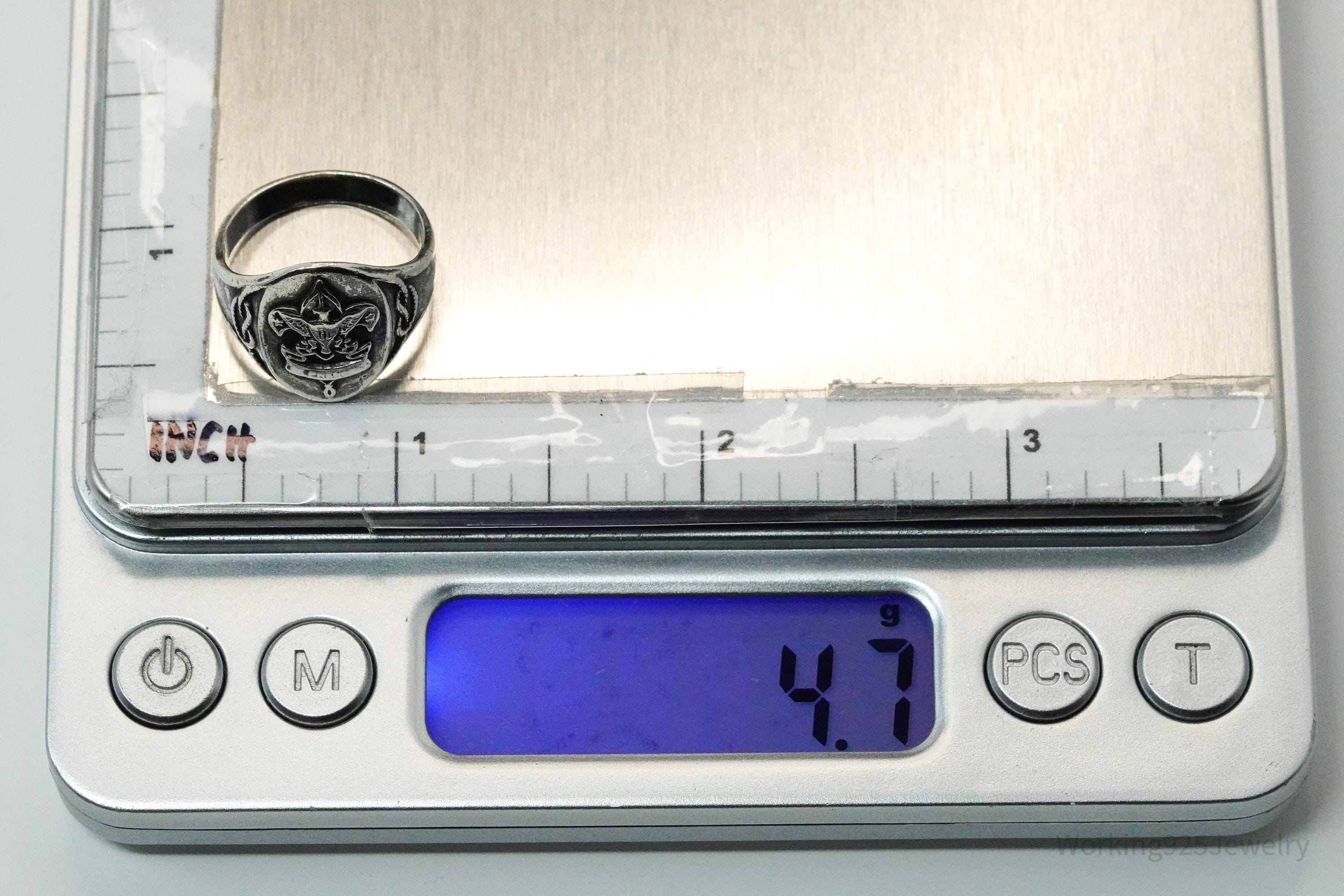 Vintage "Be Prepared" Eagle Scout Sterling Silver Ring - Size 6