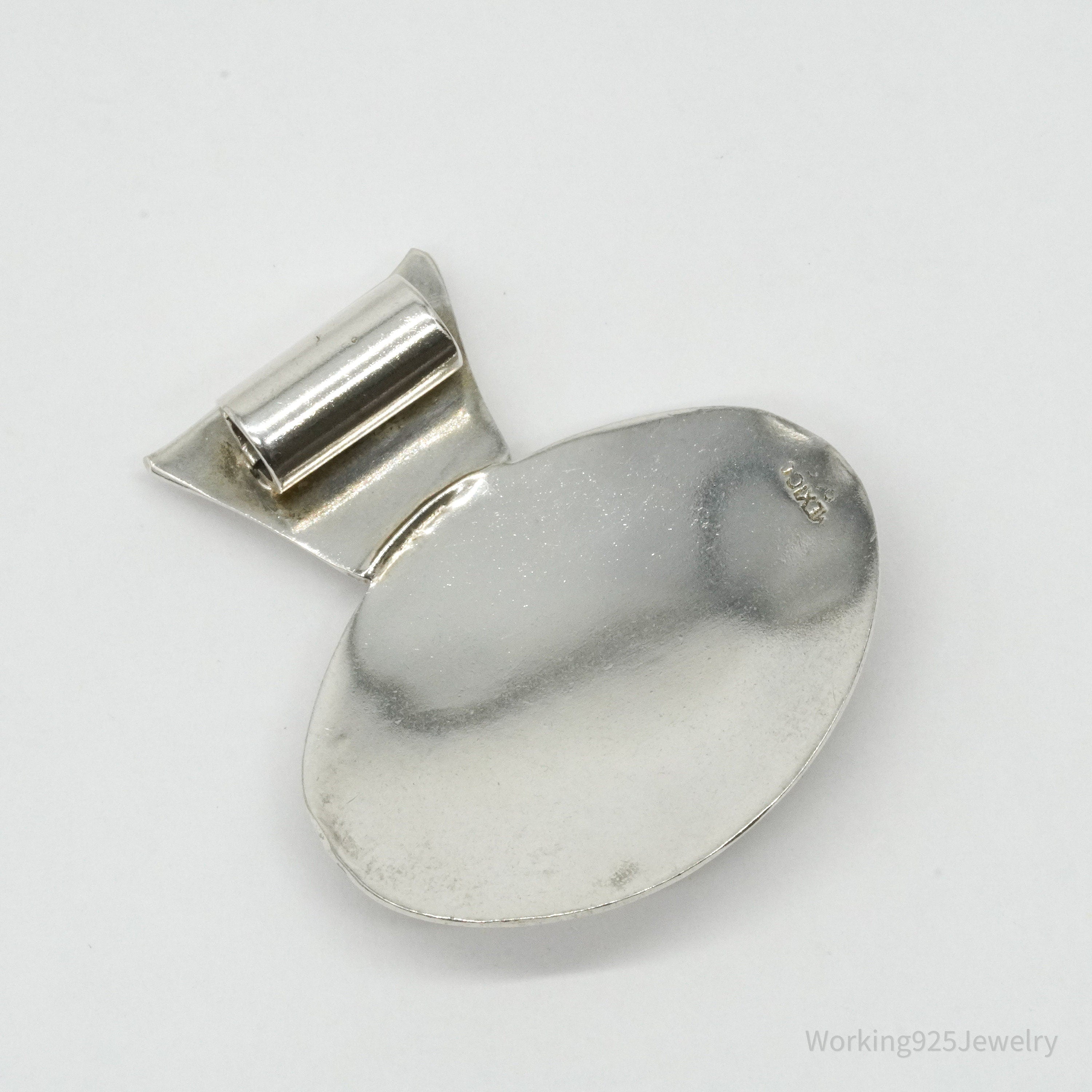 Large Vintage Mexico Hematite Floral Sterling Silver Pendant