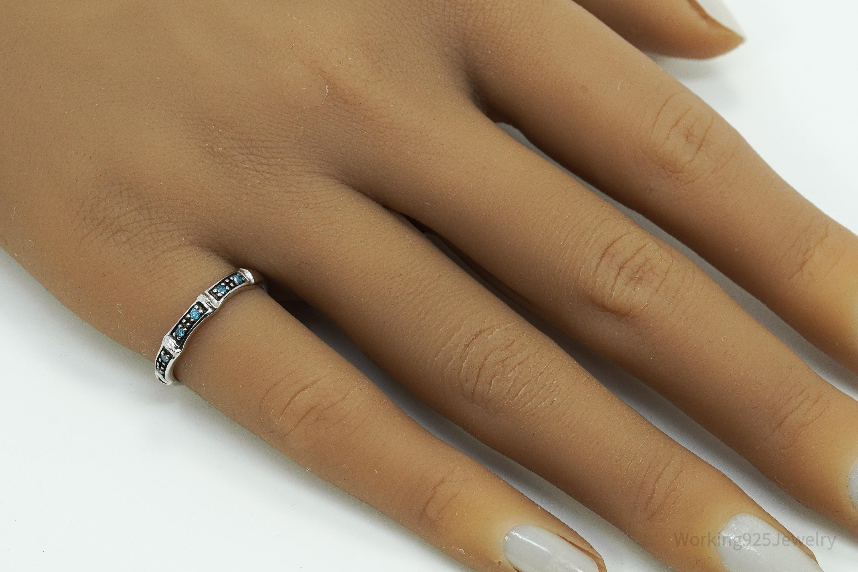 VTG Designer JS Blue Diamond Sterling Silver Ring - Size 6