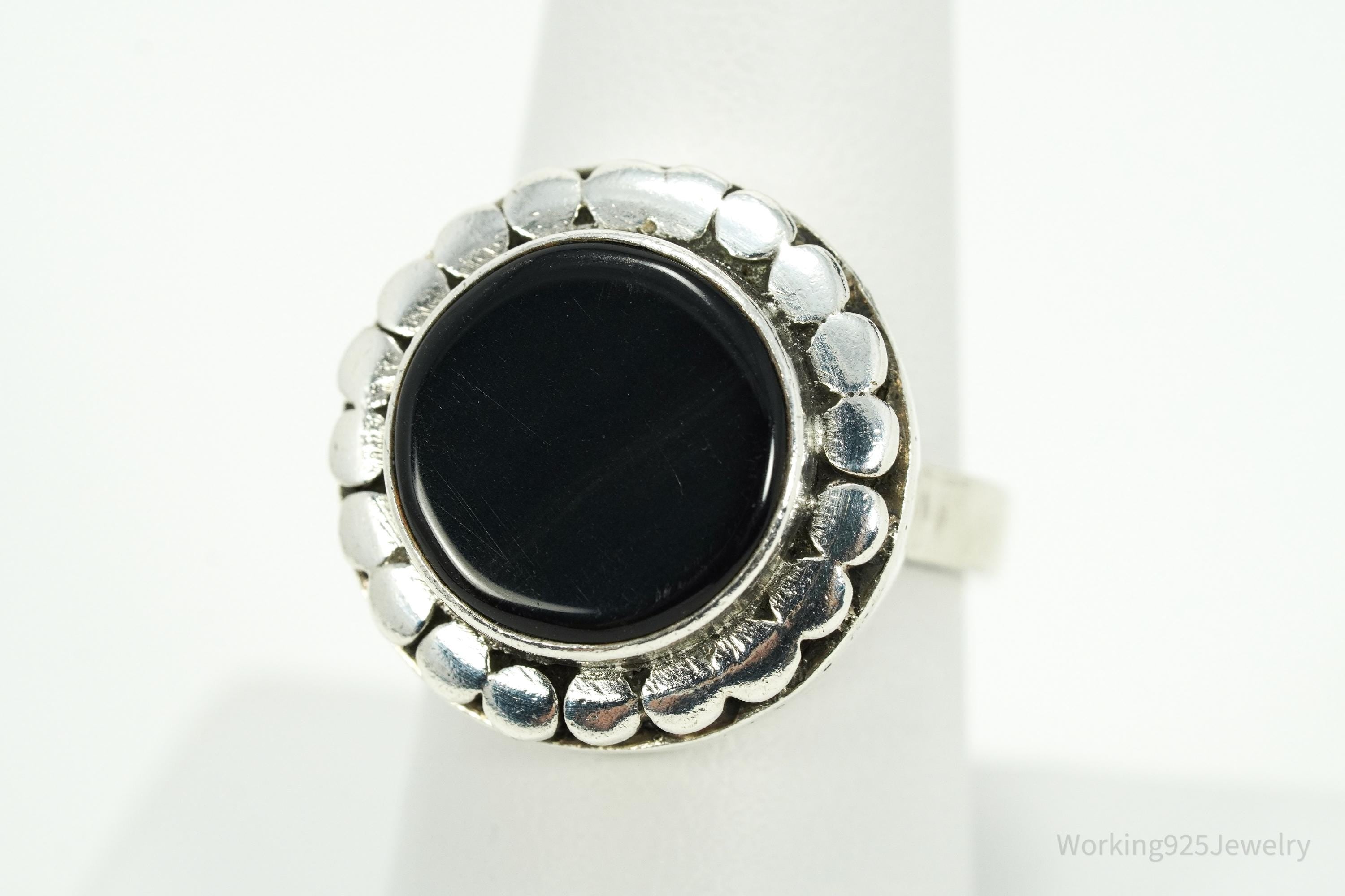 Vintage Black Onyx Sterling Silver Ring - Size 8.25