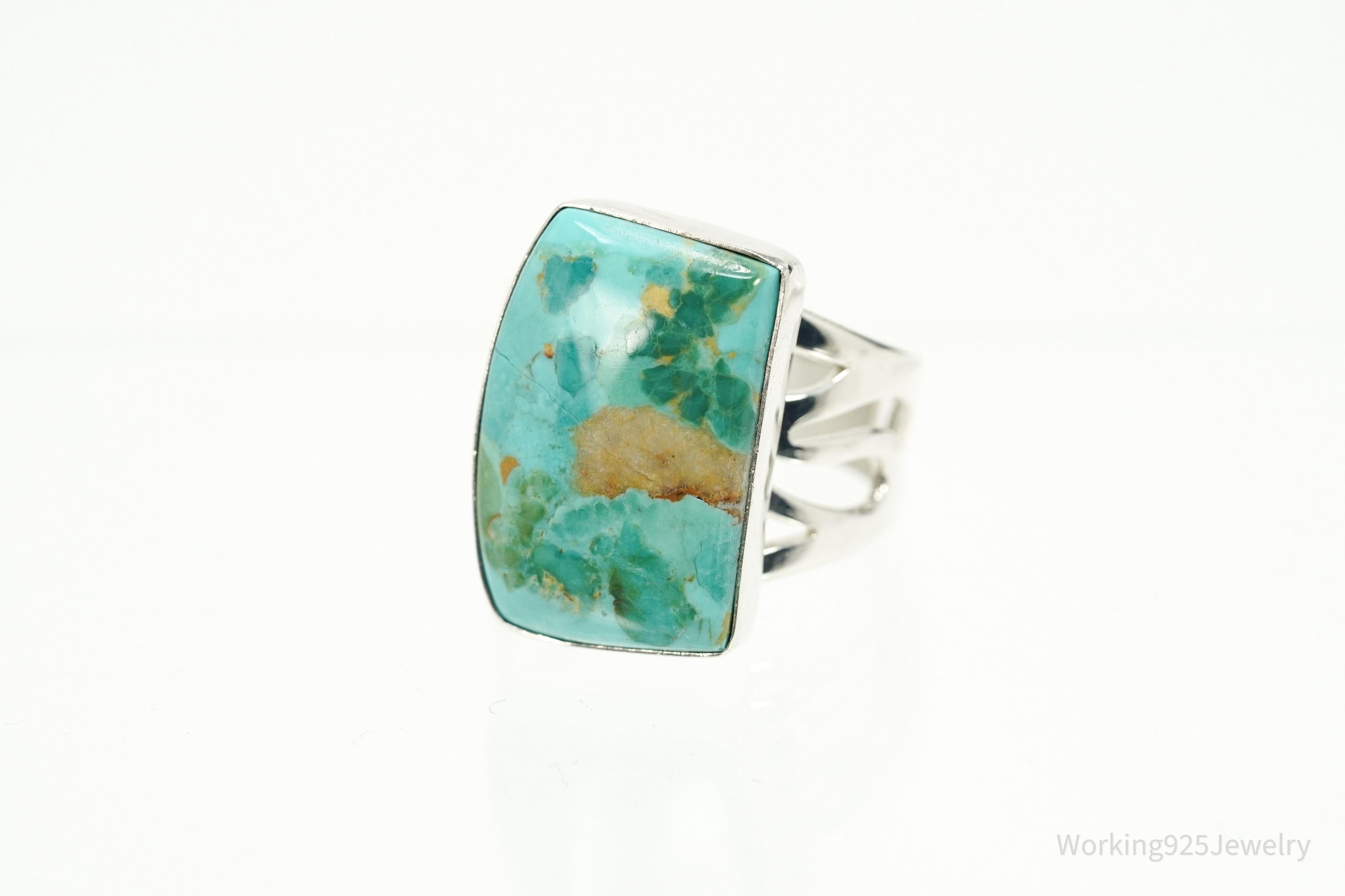 Vintage Jay King Large Turquoise Sterling Silver Statement Ring - Size 9.75