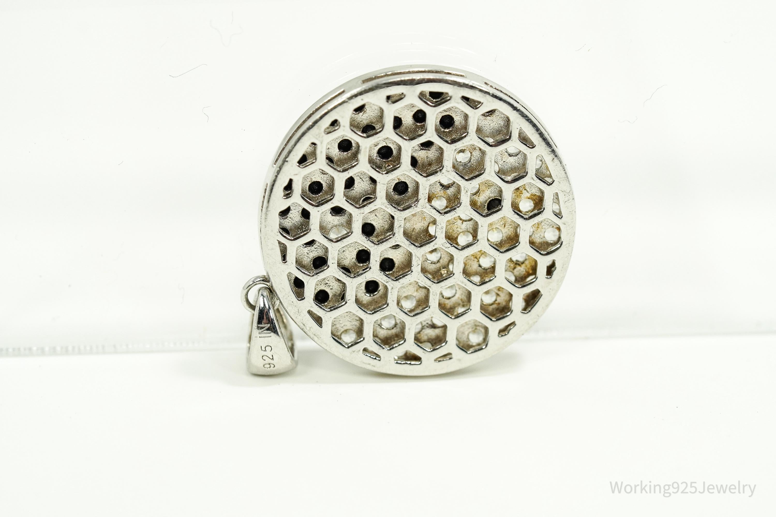 Vintage Black Spinel & White Topaz Yin Yang Sterling Silver Pendant