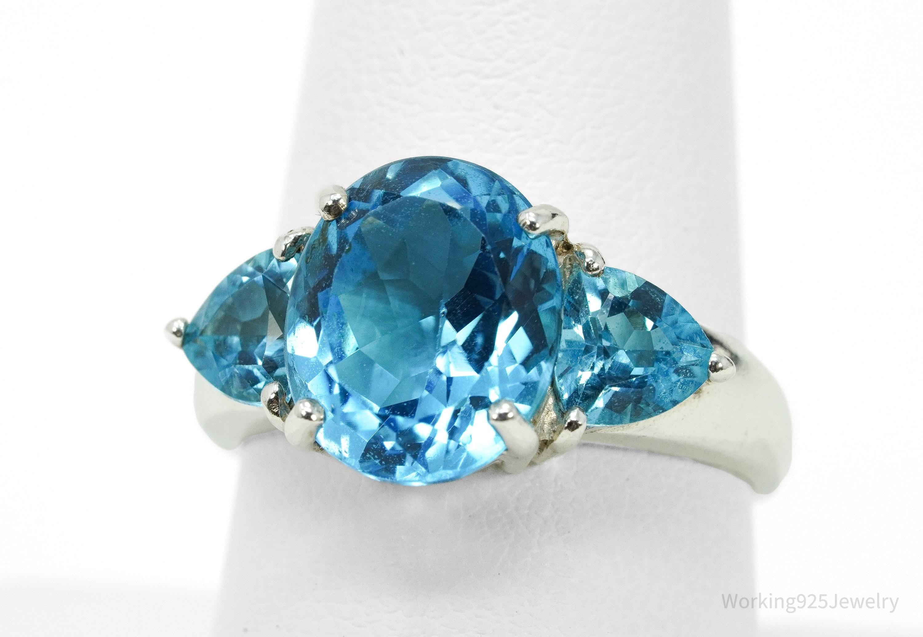 Vintage CNA Blue Topaz Sterling Silver Ring - Size 8.75