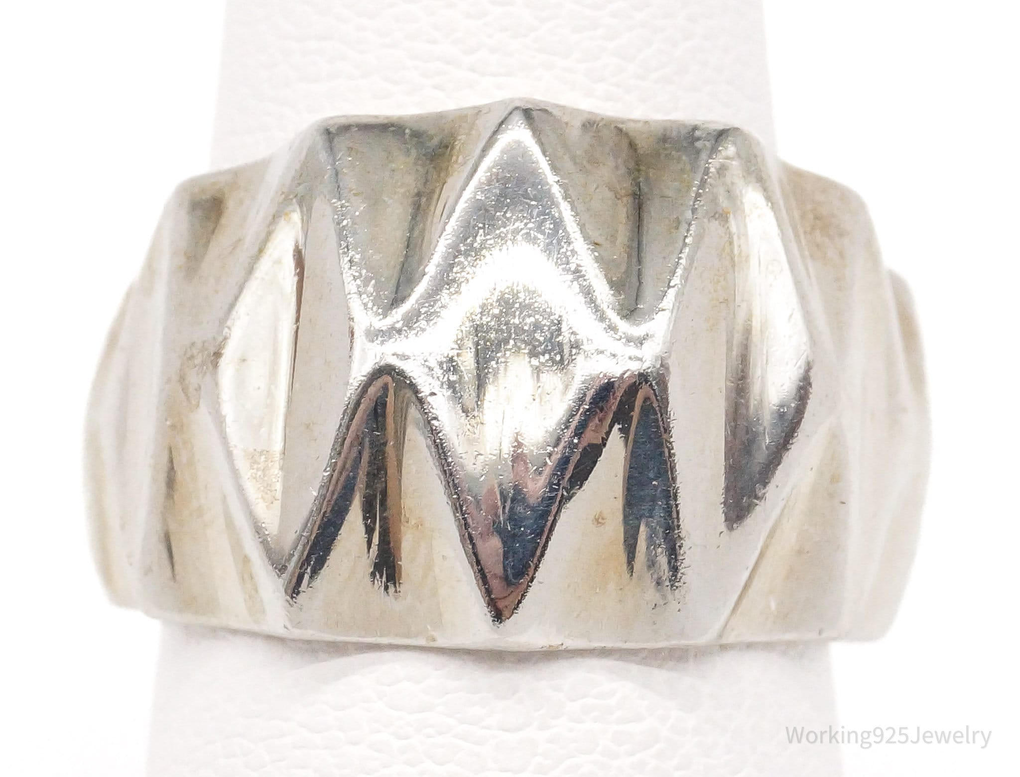 Vintage Modernist Puffy Style Sterling Silver Ring - Size 6