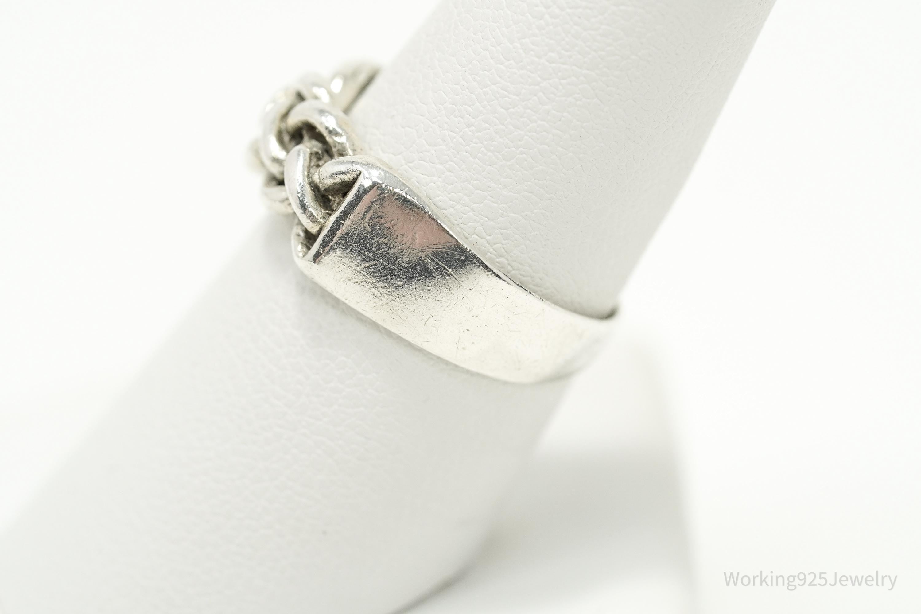 Vintage Chain Modernist Style Sterling Silver Ring - Size 8