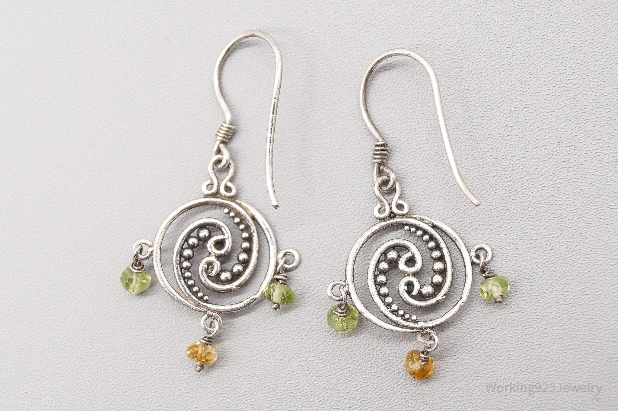 Vintage Peridot & Citrine Filigree Silver Earrings
