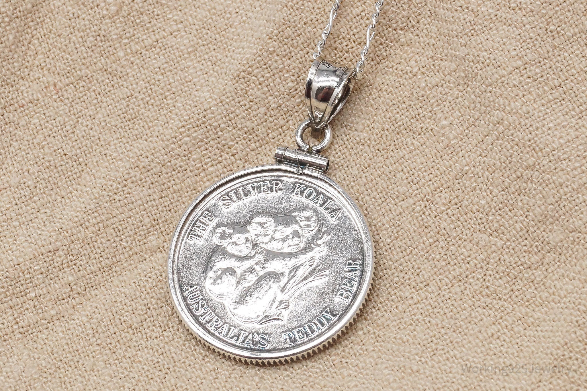 Vintage Australia Koala .999 Fine Silver Coin Sterling Silver Chain Necklace - 18"