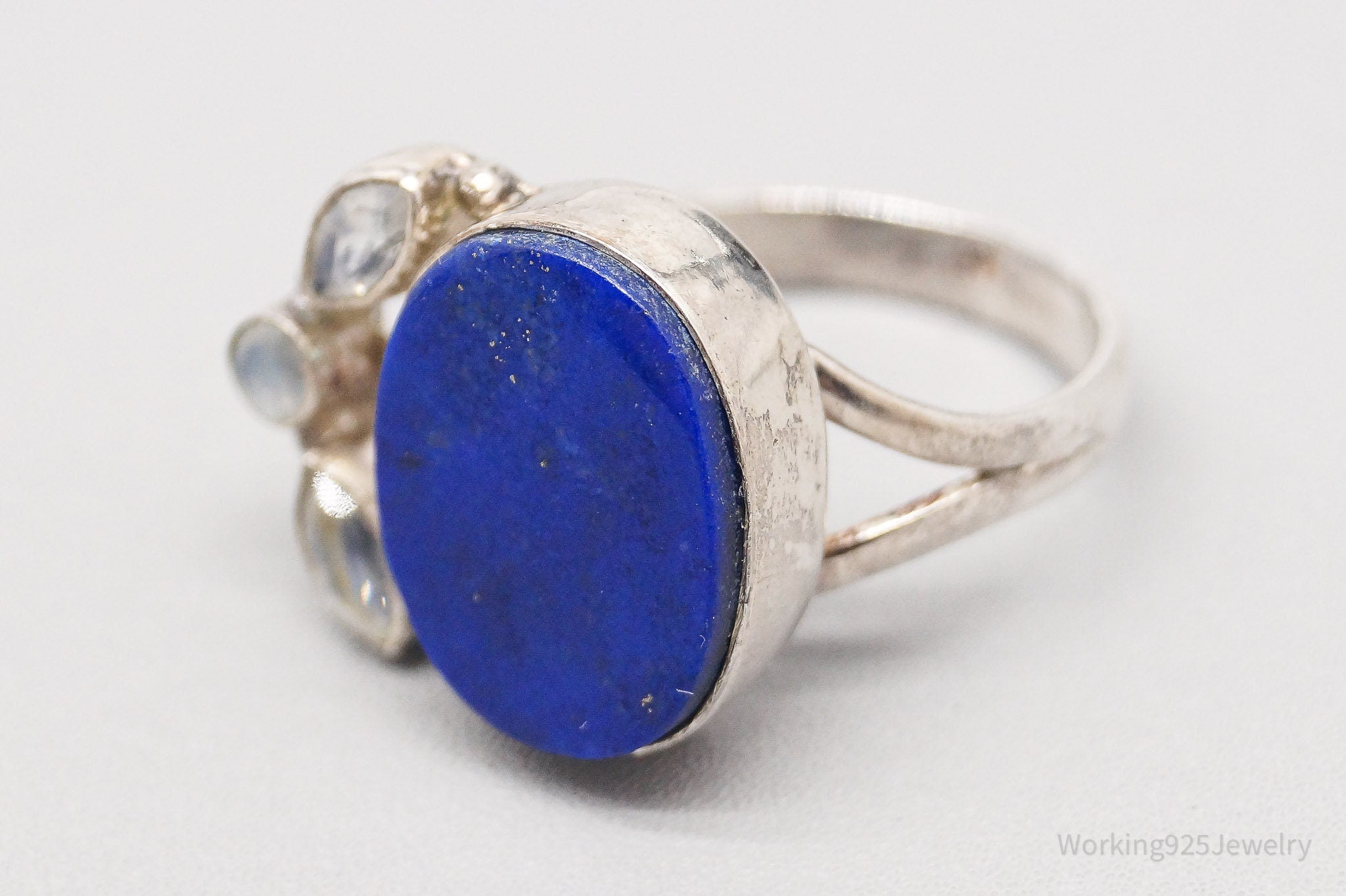 Vintage Blue Lapis Lazuli And Moonstone Sterling Silver Ring - Size 7.75