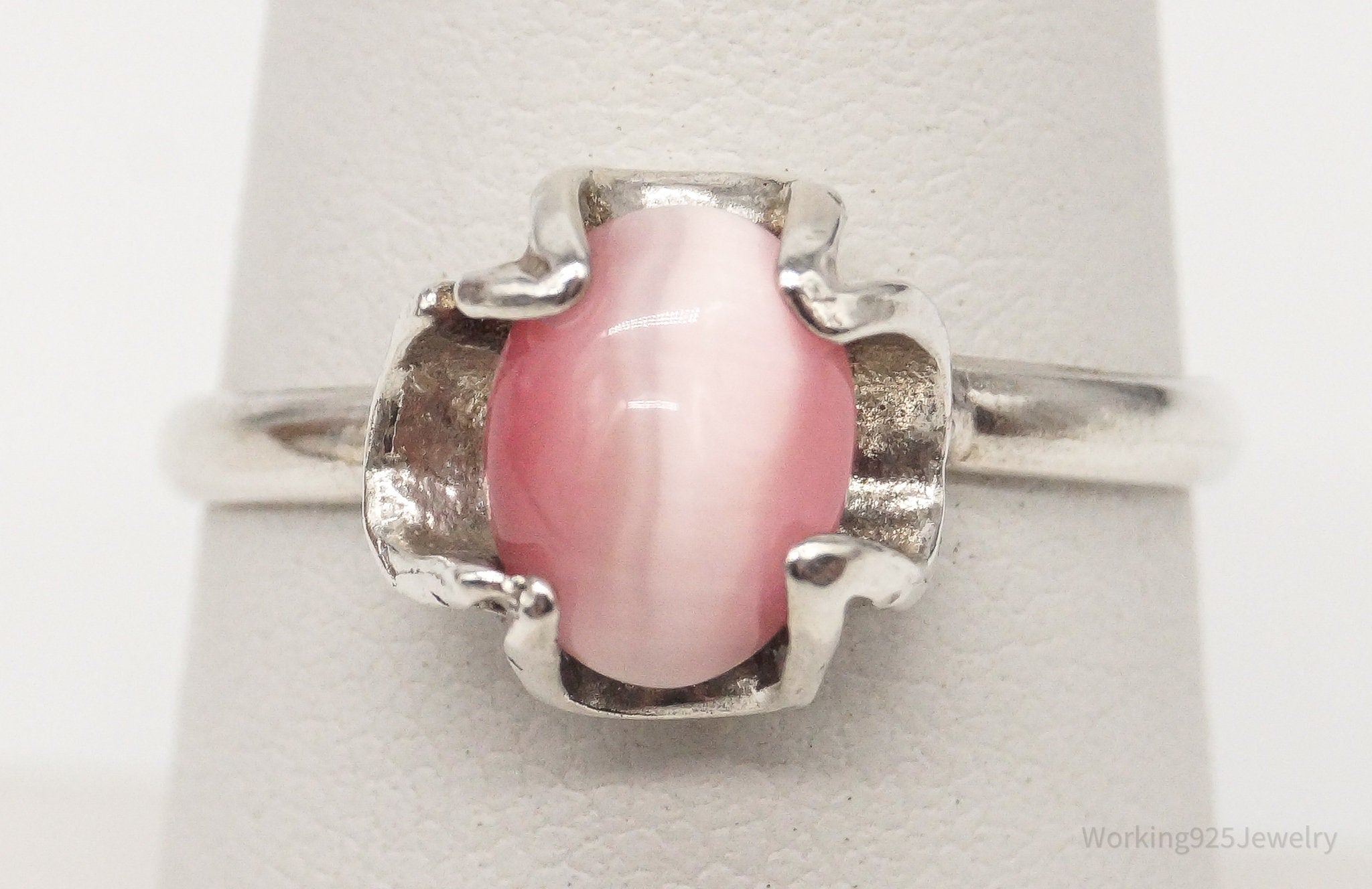 Vintage Mexico Pink Tigers Eye Sterling Silver Southwestern Ring Size 7.5