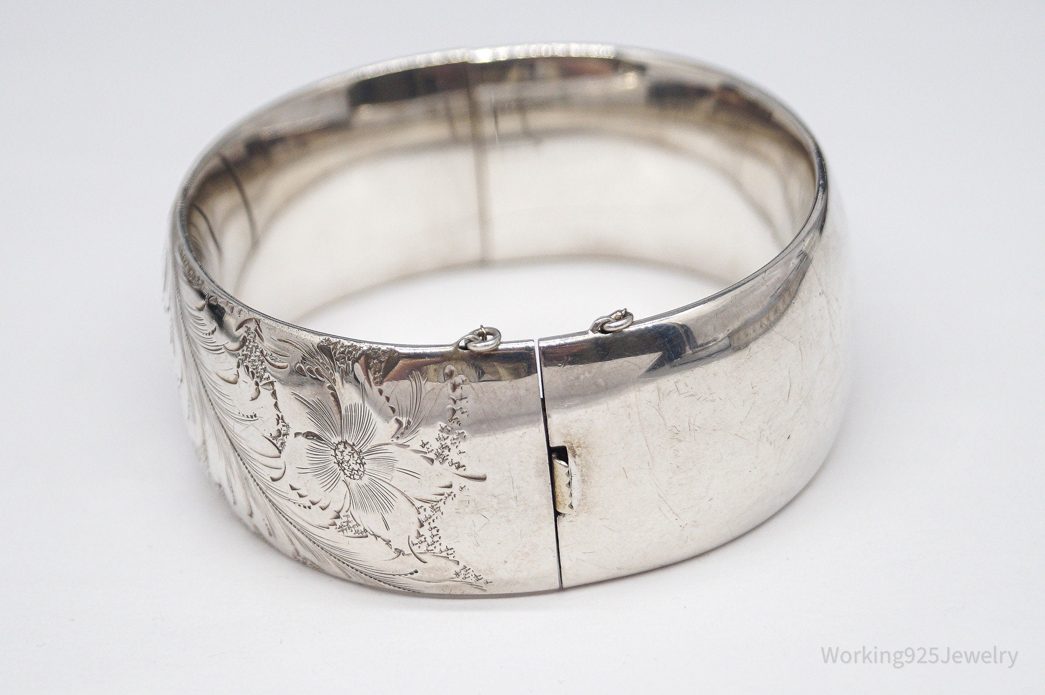 Antique Walter E Hayward Art Nouveau Etched Sterling Silver Bracelet - 7 1/8"