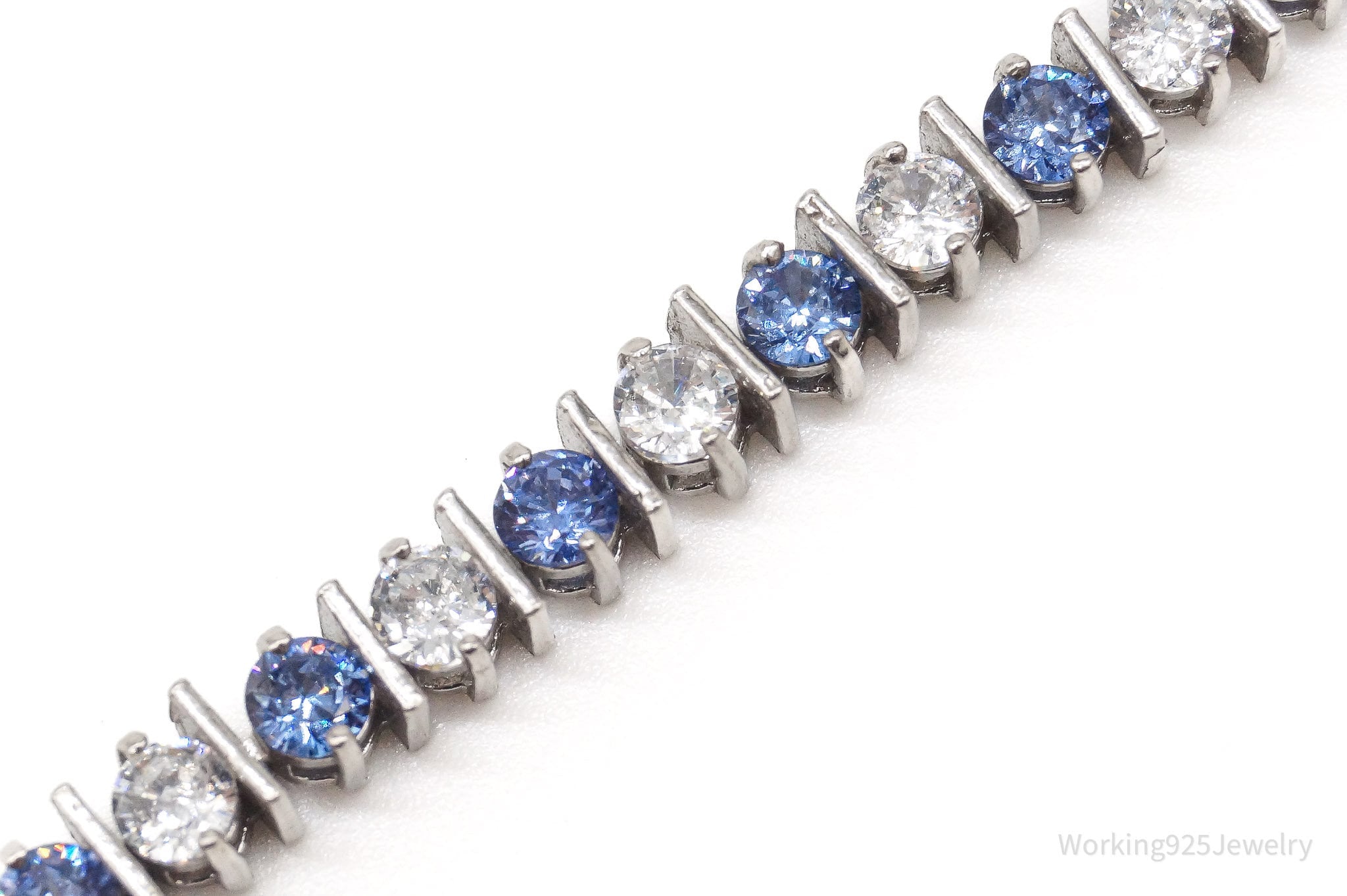 Vintage FAS Blue & White Cubic Zirconia Sterling Silver Bracelet