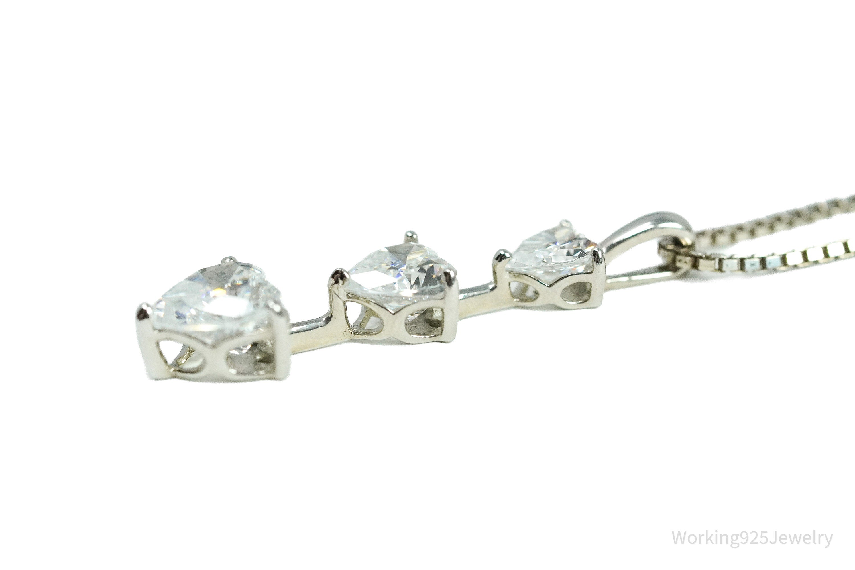 Vintage Cubic Zirconia Hearts Sterling Silver Necklace 20"