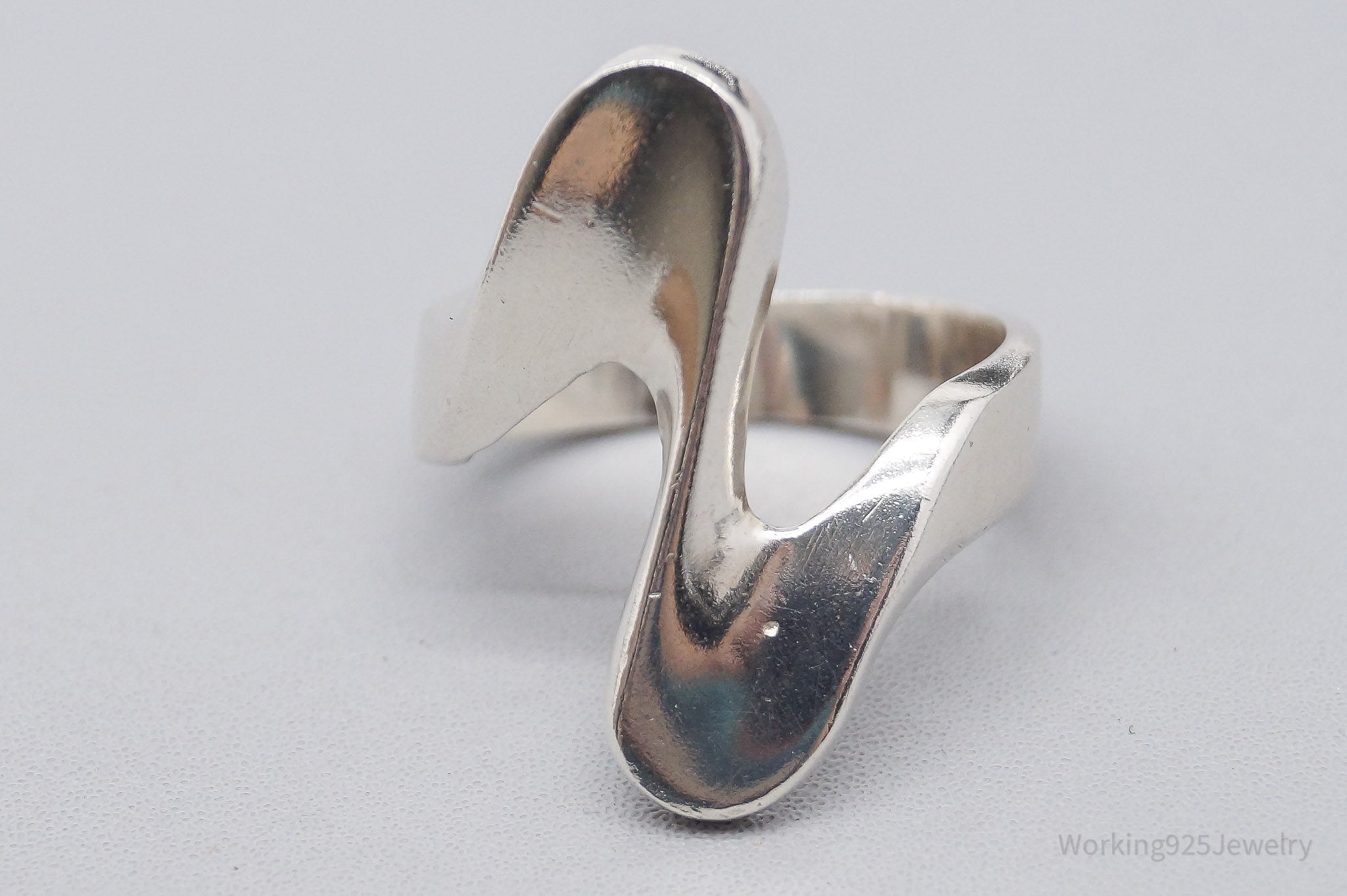 Vintage Mexican Modernist Style Wave Sterling Silver Ring - Size 7.25