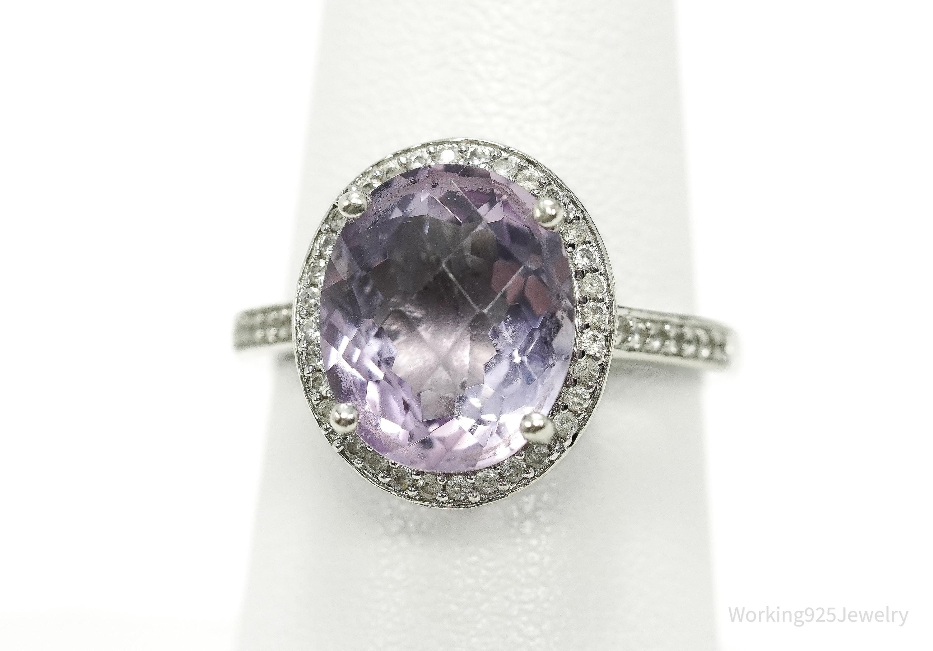 Vintage Amethyst & Cubic Zirconia Sterling Silver Ring - Size 7