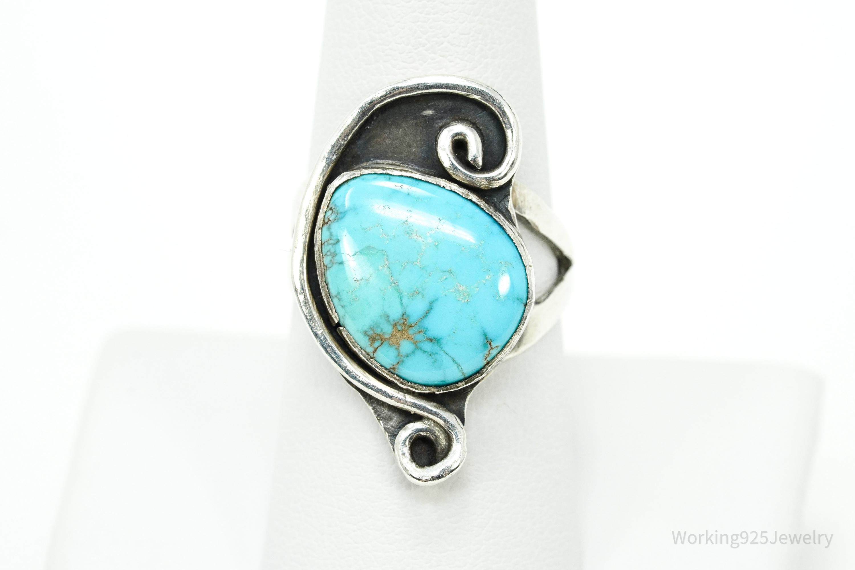 Vintage Native American Turquoise Silver Ring - Size 8.25