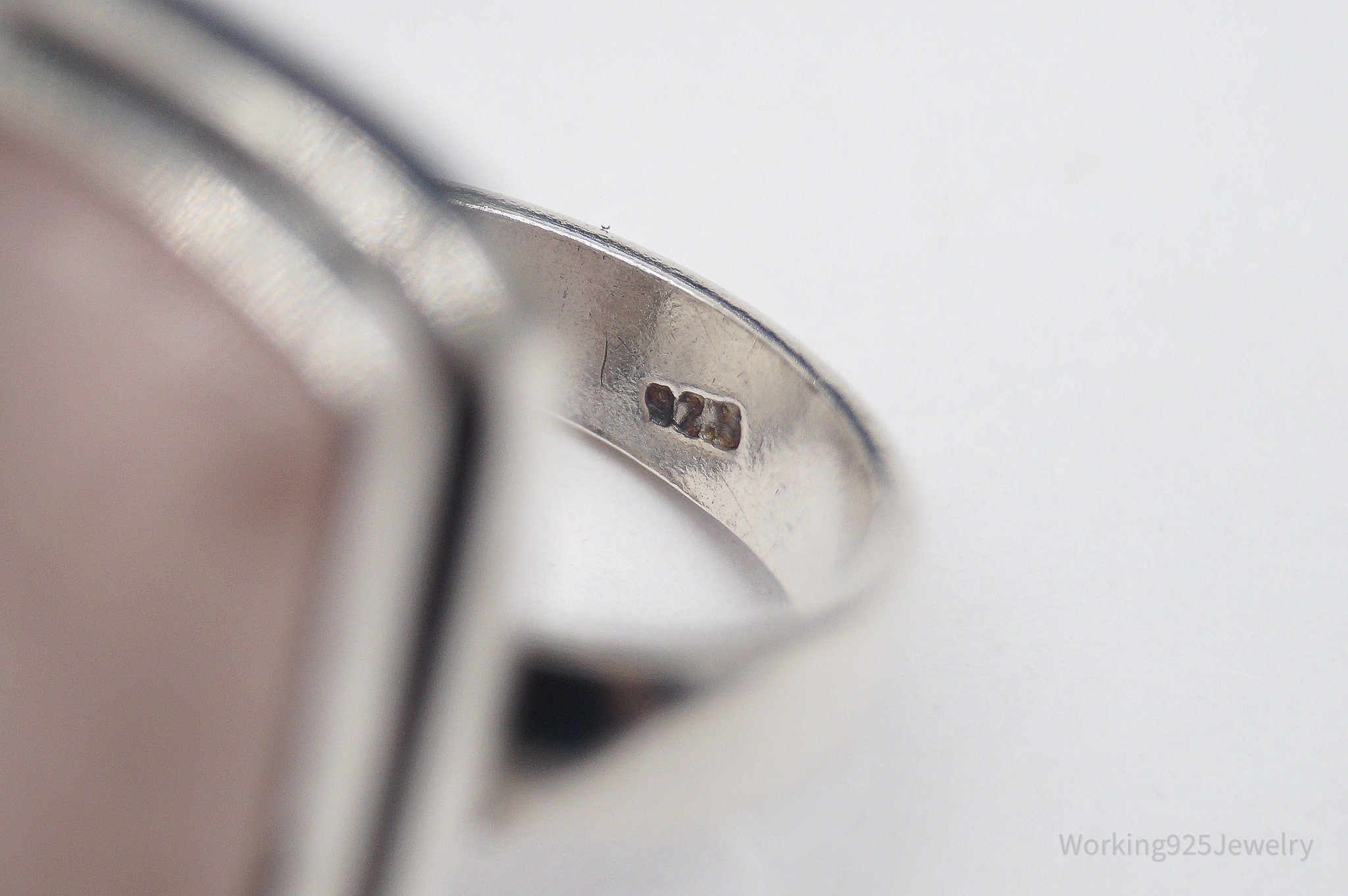 Vintage Large Pink Chalcedony Sterling Silver Ring - Size 8.75
