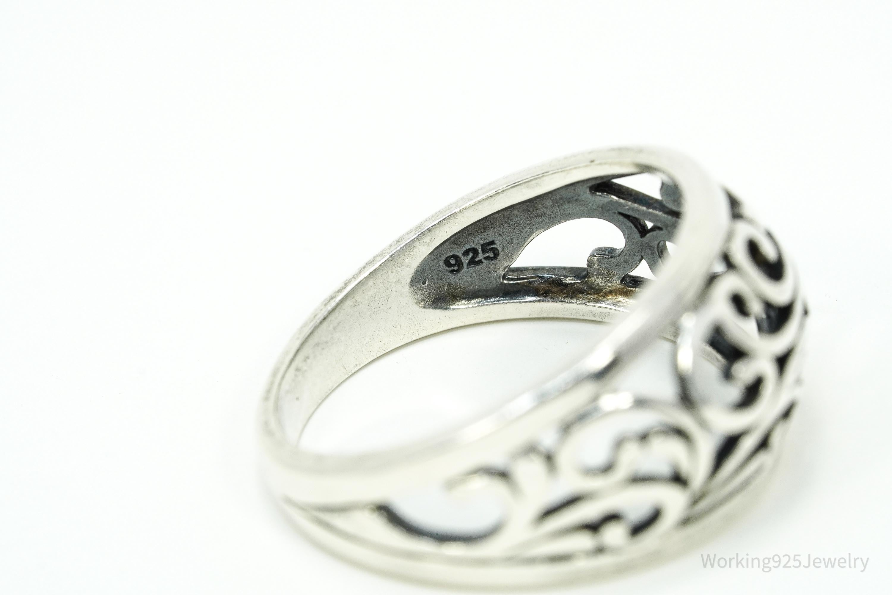 Vintage Wave Swirls Sterling Silver Ring - Size 8.75
