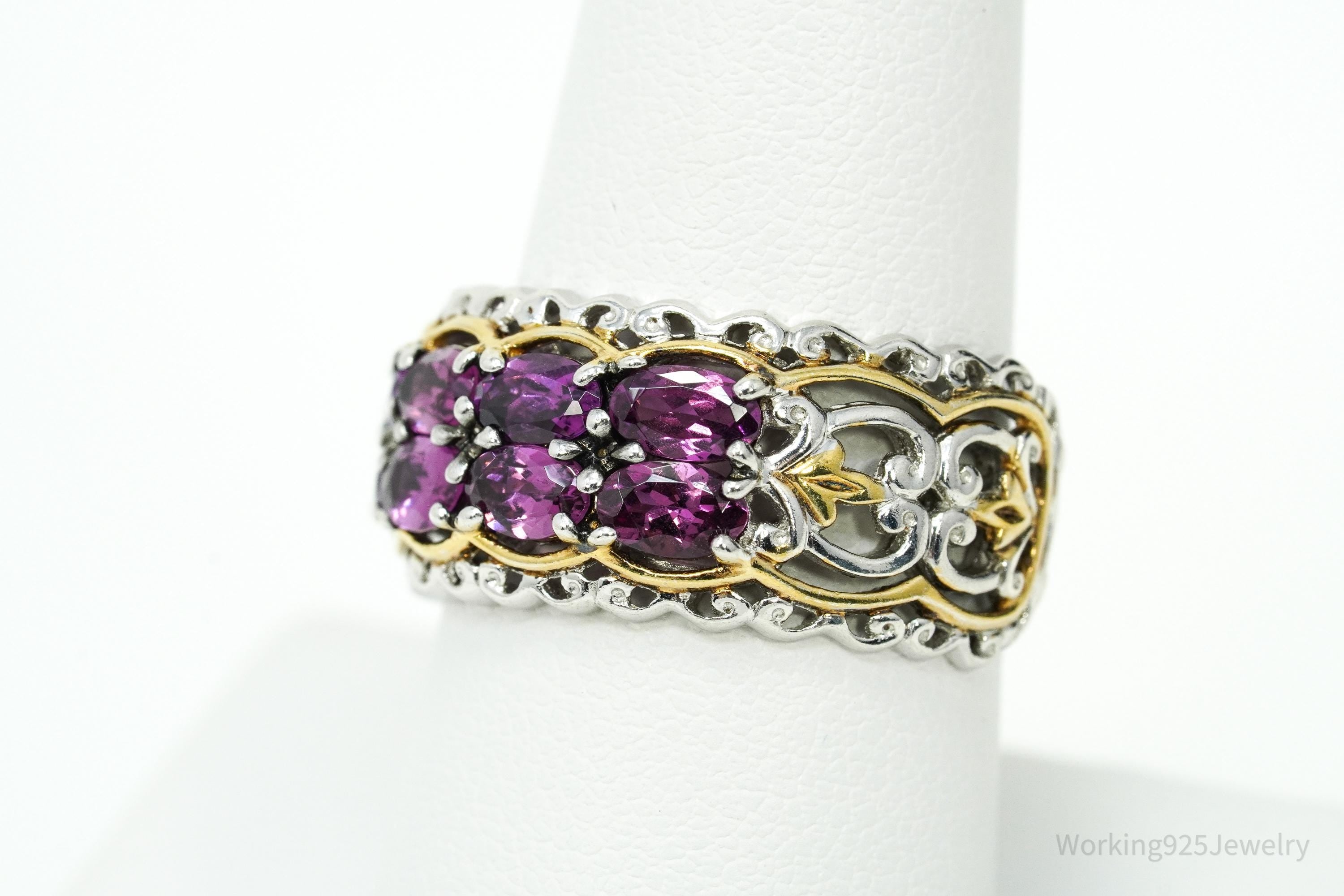 Michael Valitutti Rhodolite Garnet 18K Gold Palladium Sterling Silver Ring Size 8.25