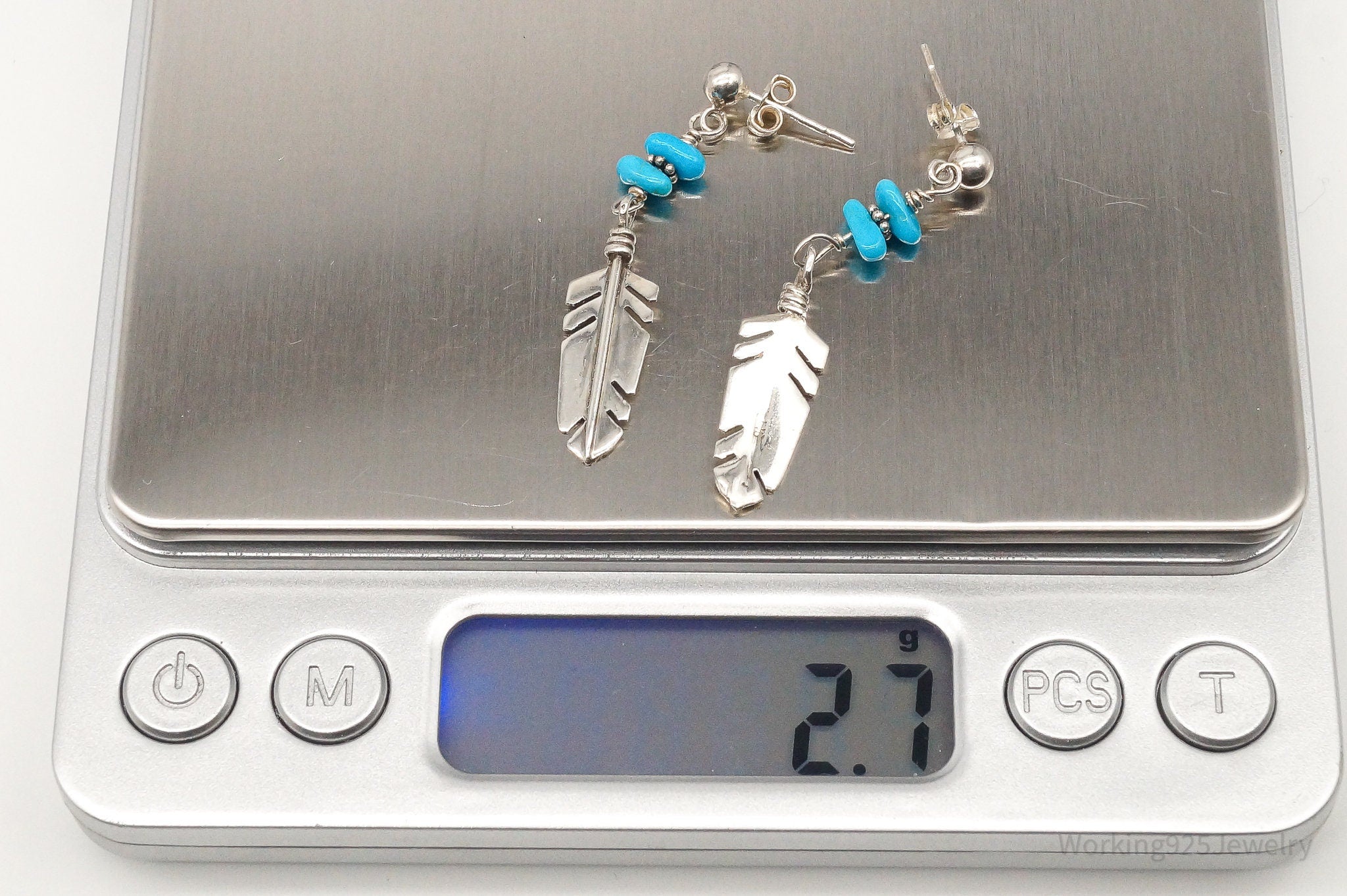 Vintage Native American Turquoise Feather Sterling Silver Earrings