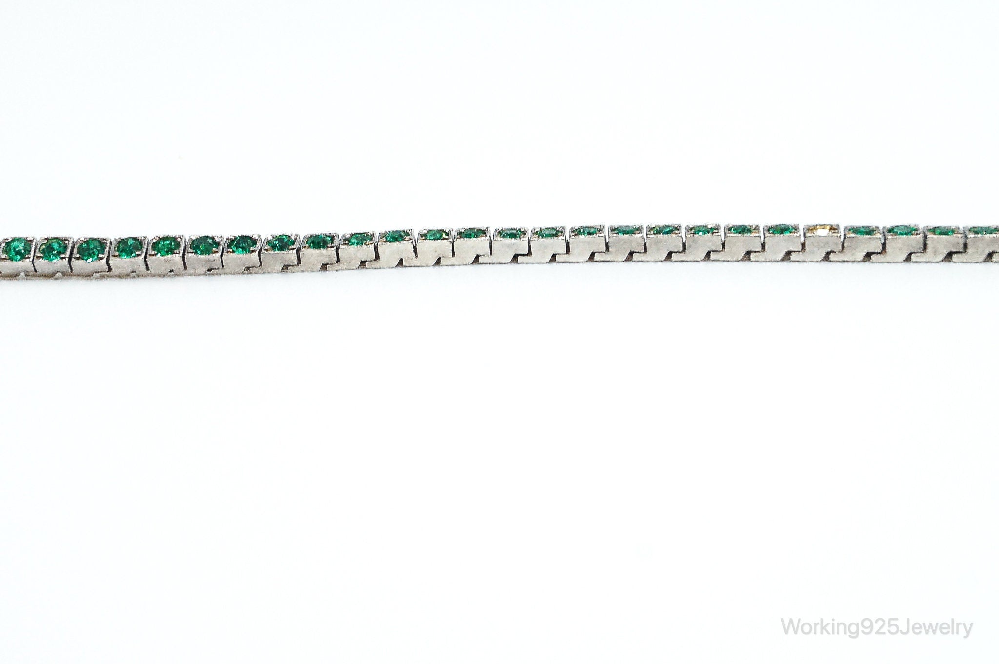 Antique Art Deco Green Rhinestone Sterling Silver Bracelet