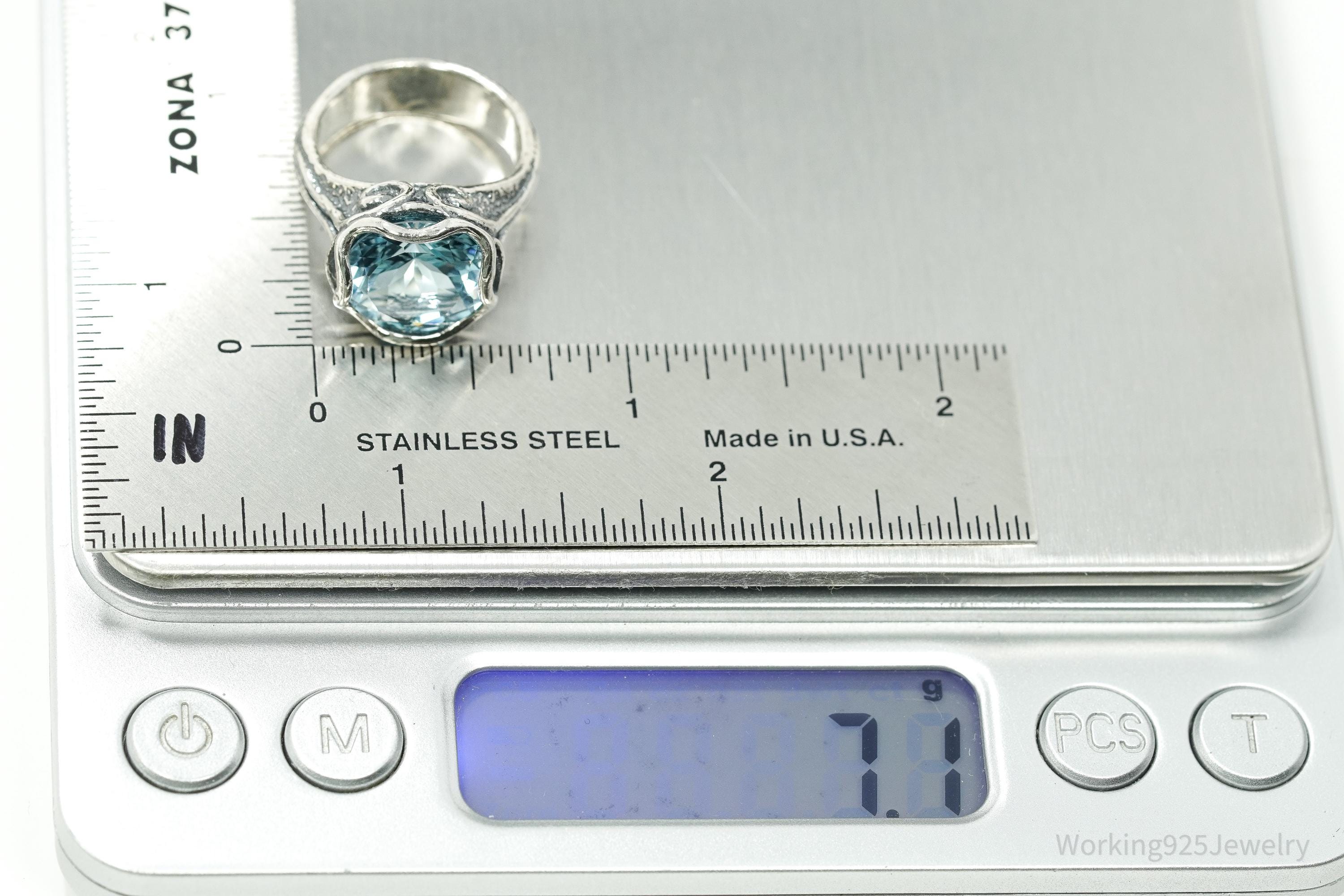 Vintage Israel Designer Paz PZ Blue Topaz Sterling Silver Ring - Size 6