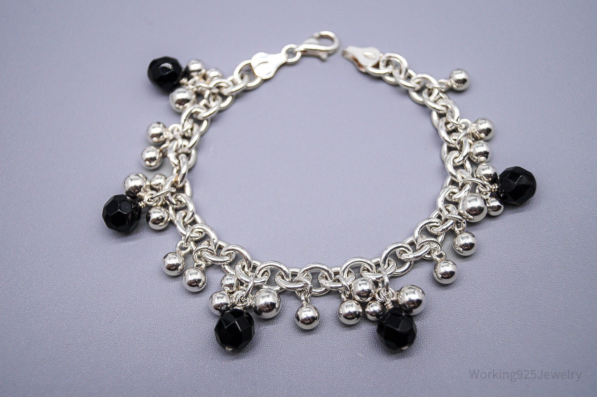 Vintage Black Onyx Sterling Silver Bracelet - 7 1/8"